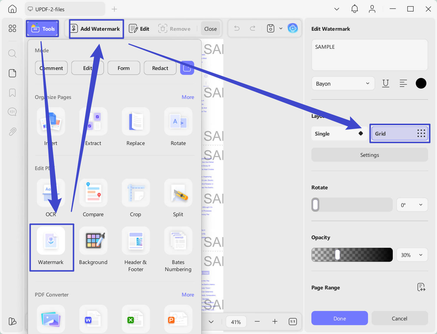 add grid watermarks to PDF with updf windows