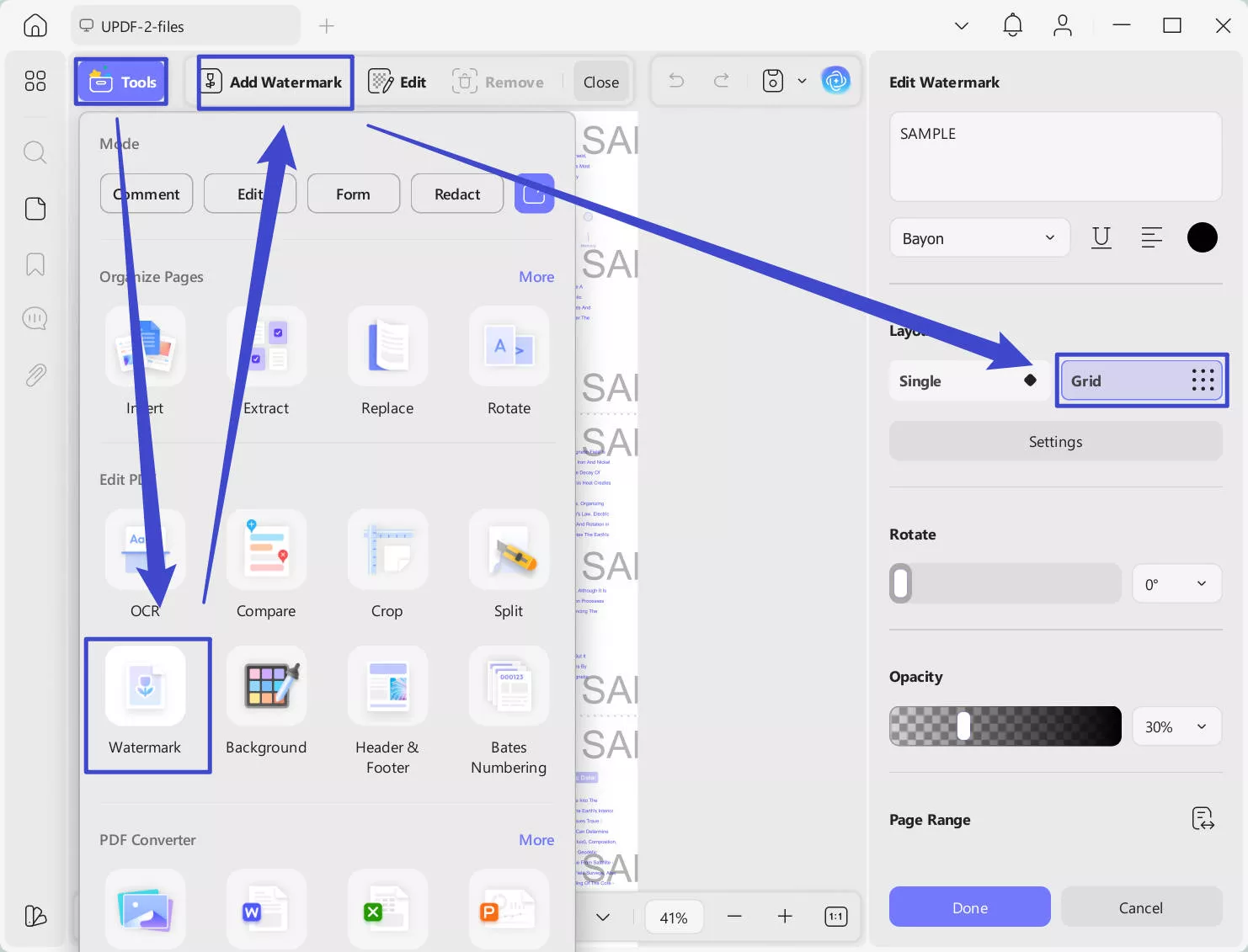 add grid watermarks to PDF with updf windows