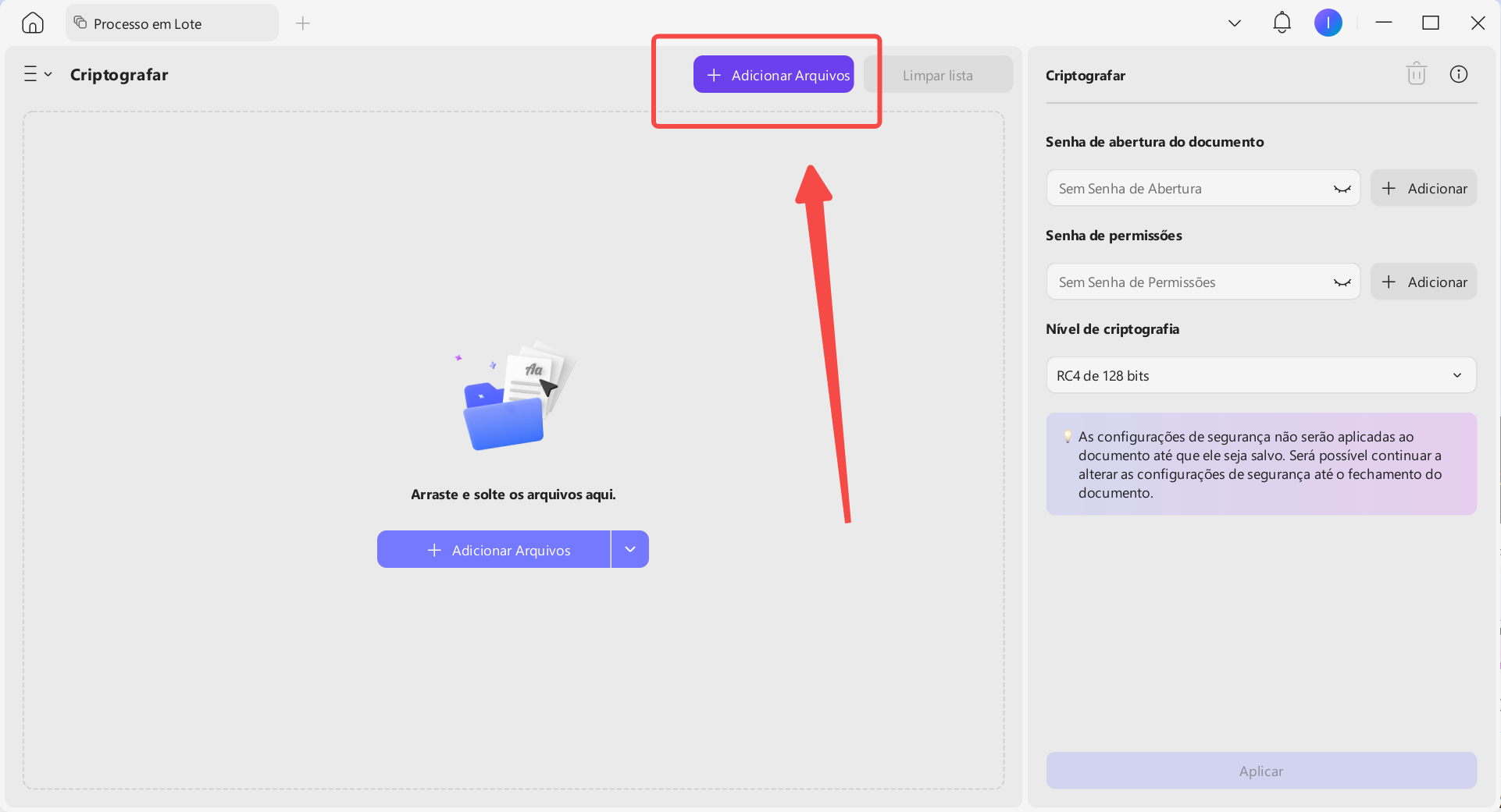 adicionar arquivos no updf