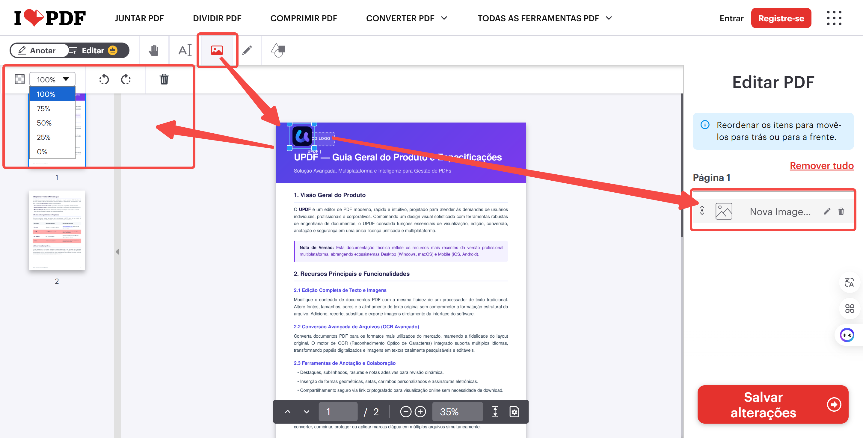 adicionar imagem em pdf com ilovepdf