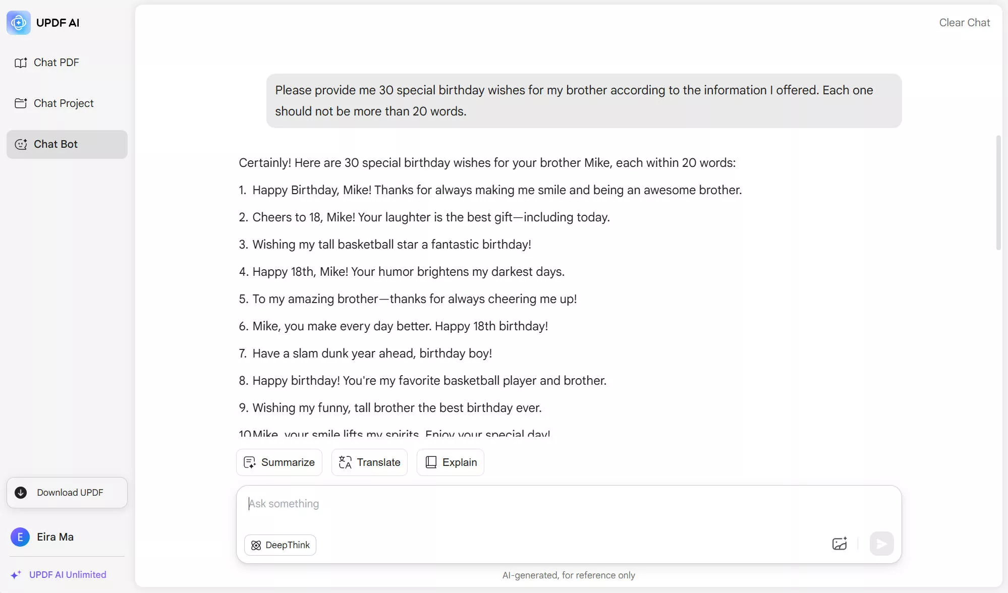 Generate birthday wishes for brother