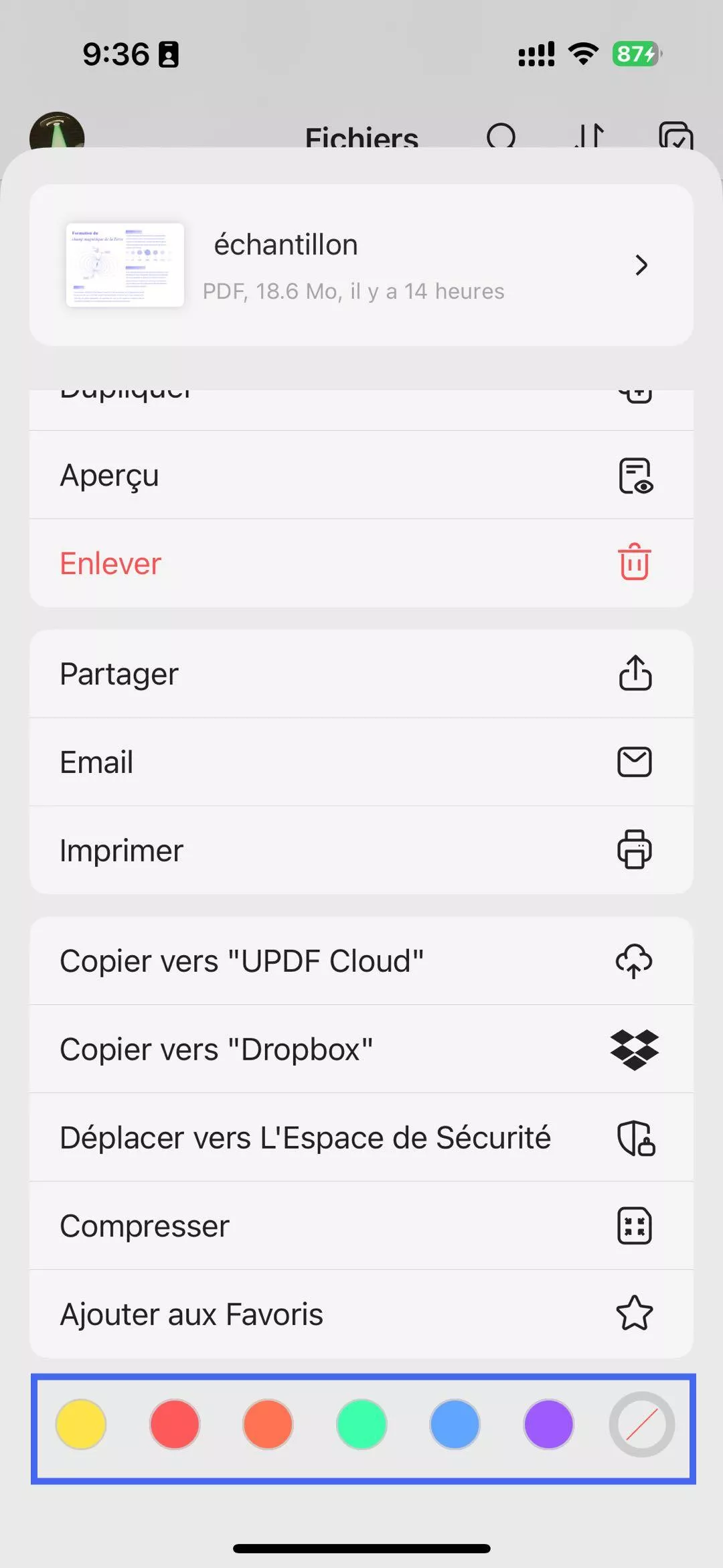 Appuyez sur la couleur avec laquelle vous voulez étiqueter le fichier
