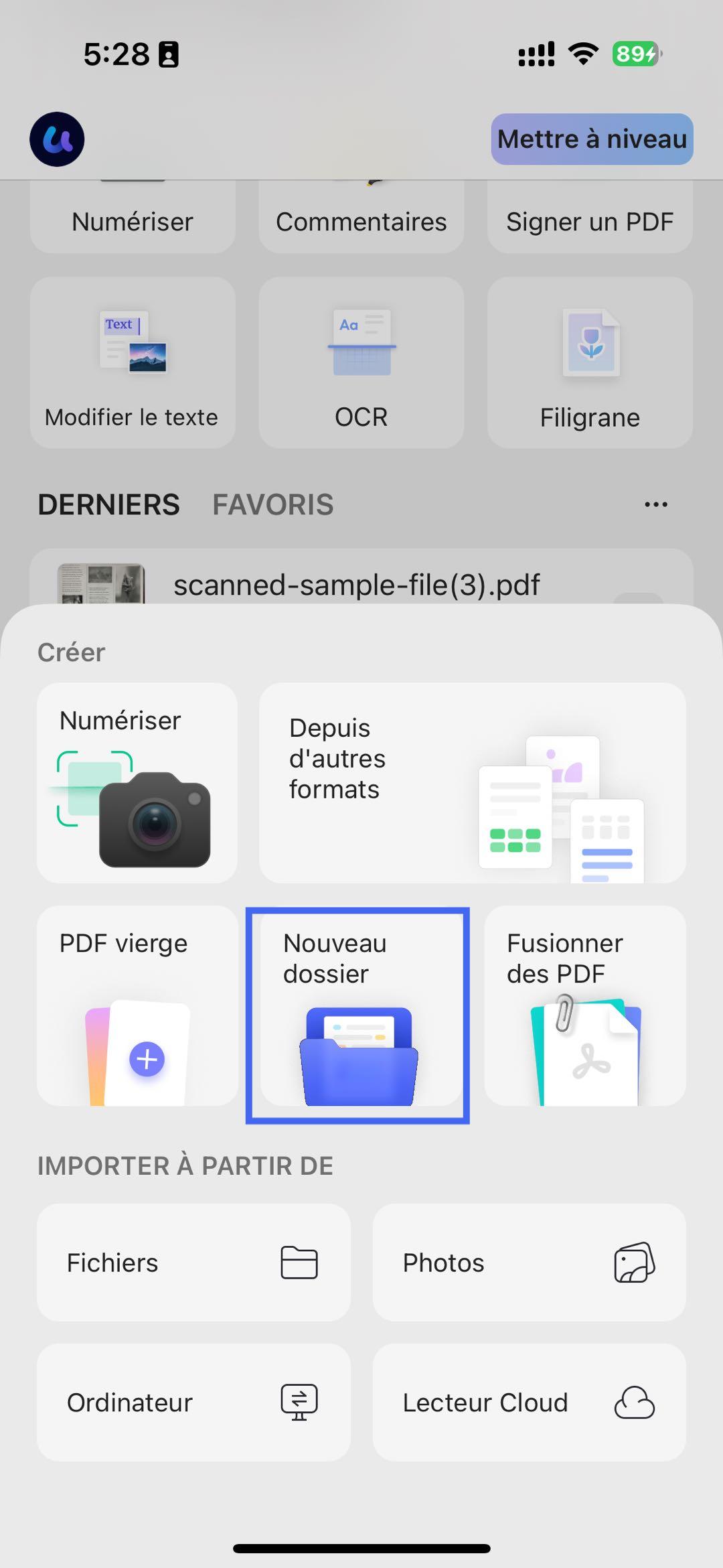 updf-créer-un-nouveau-dossier