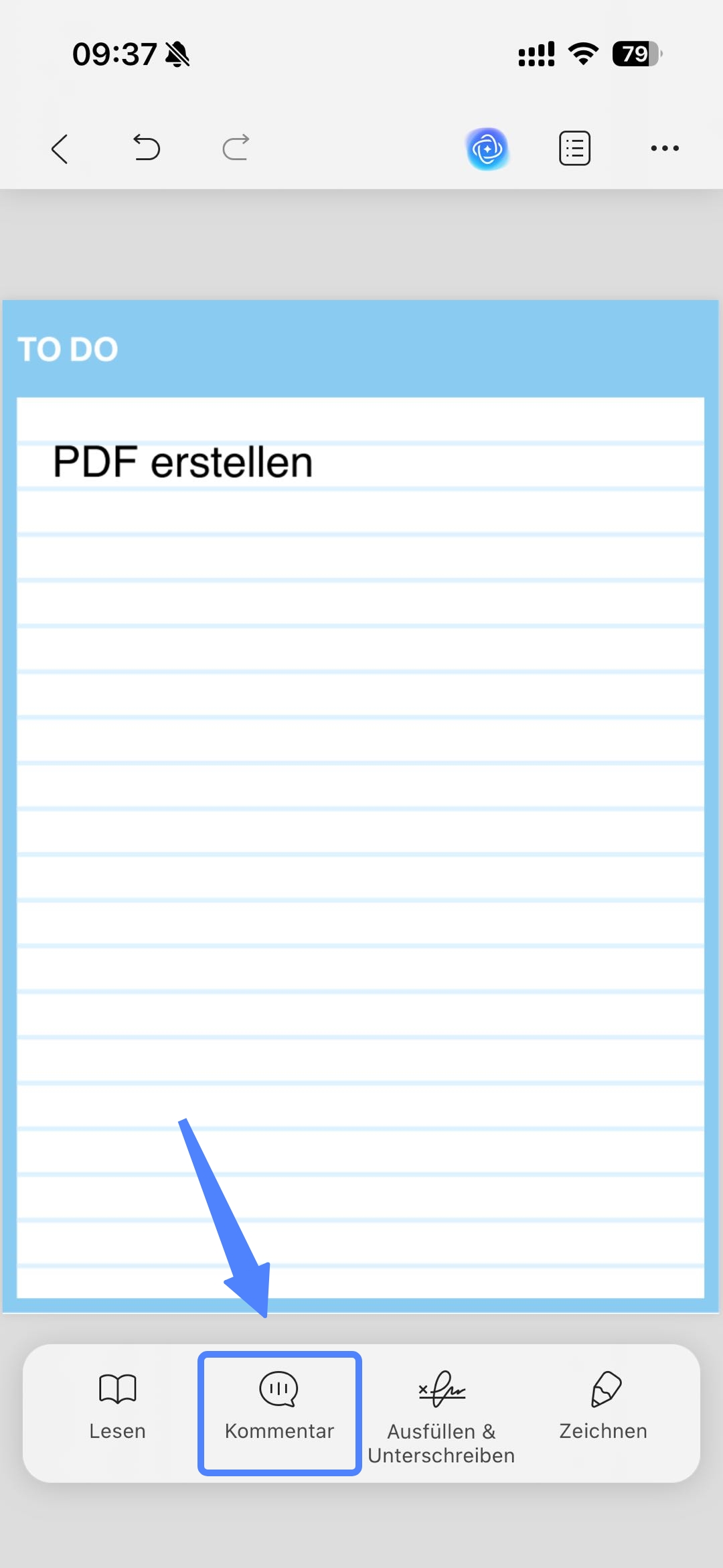 auf die Option „Kommentar“ Klicken 