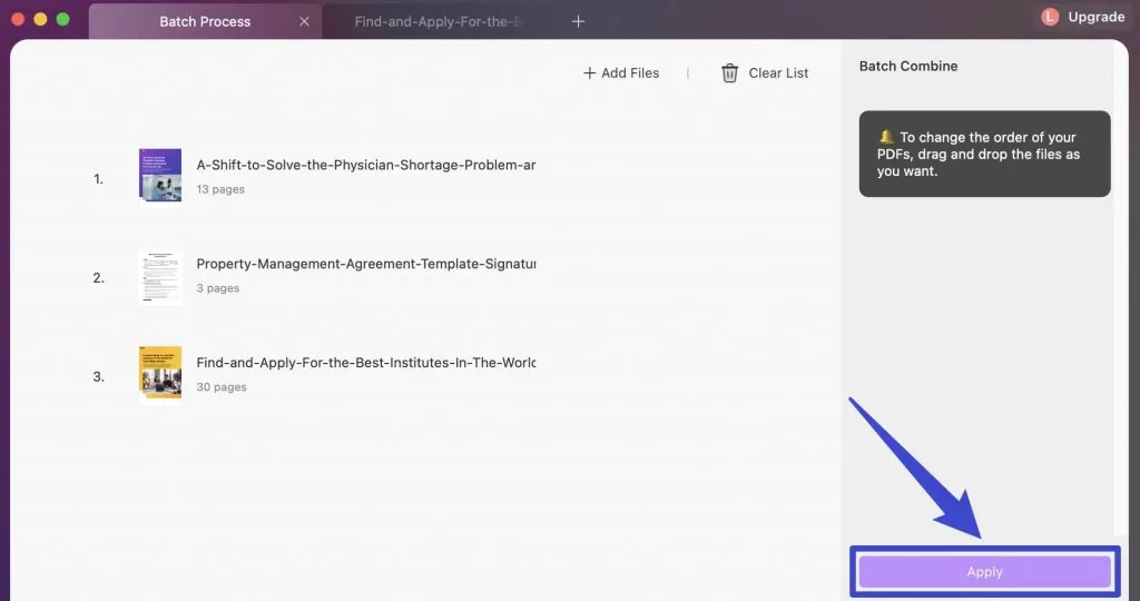 Apply batch combine in UPDF on Mac
