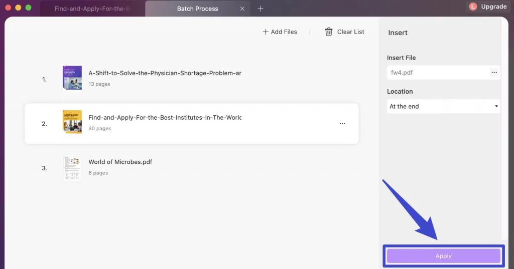 apply insert a pdf to multiple pdfs