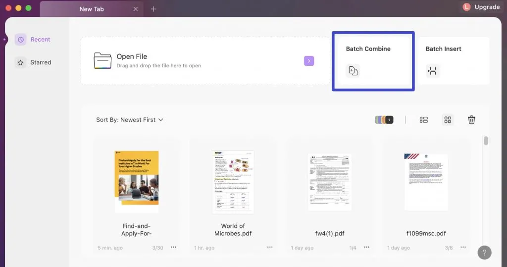 Open the Batch Combine Feature in UPDF