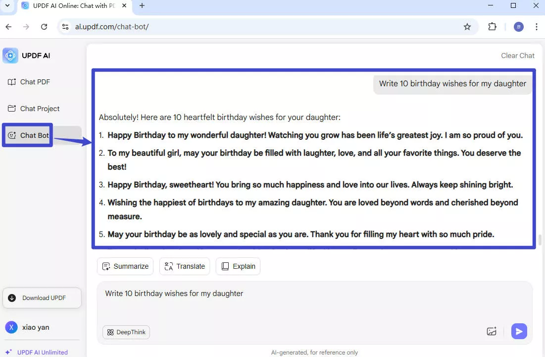 UPDF AI generated birthday wishes