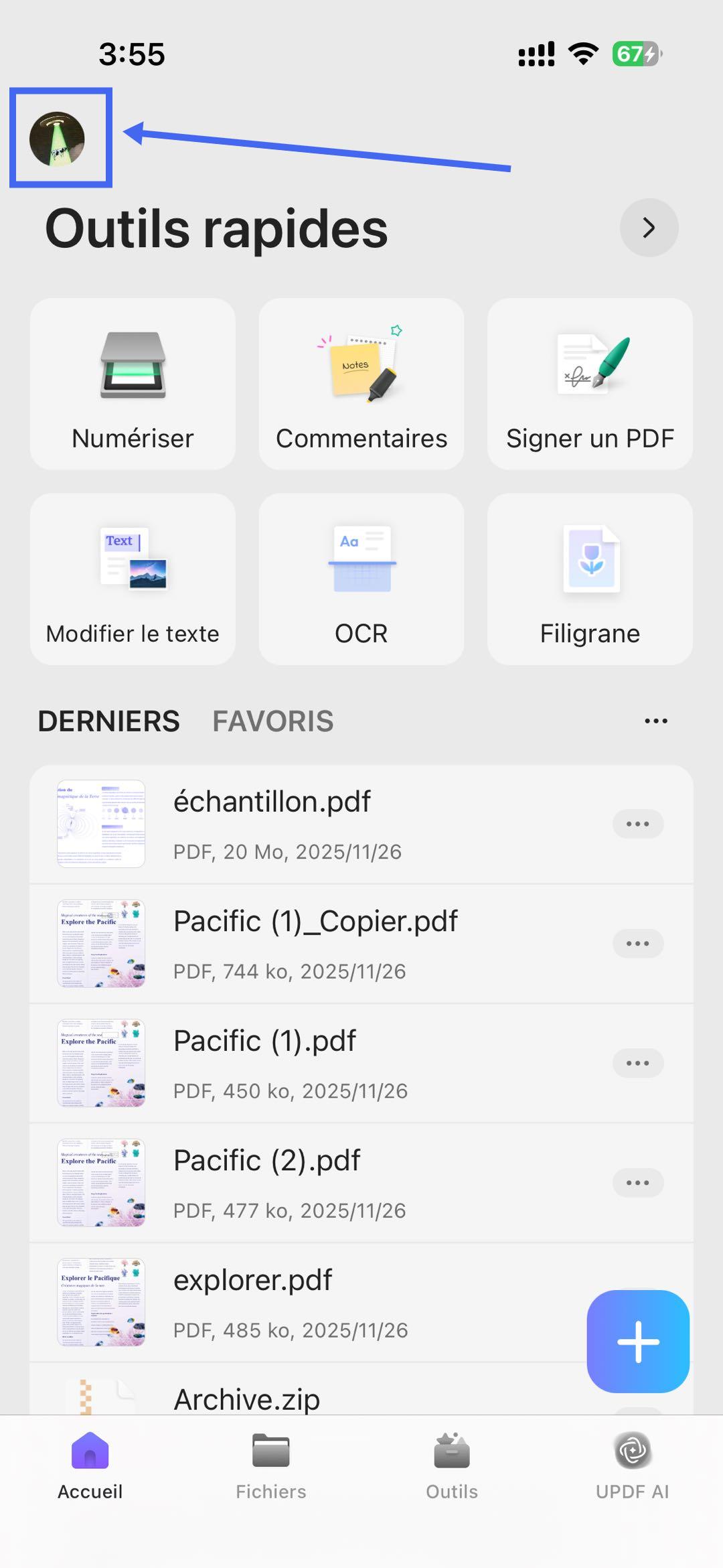 Appuyez sur l'icône de profil et choisissez paramètres