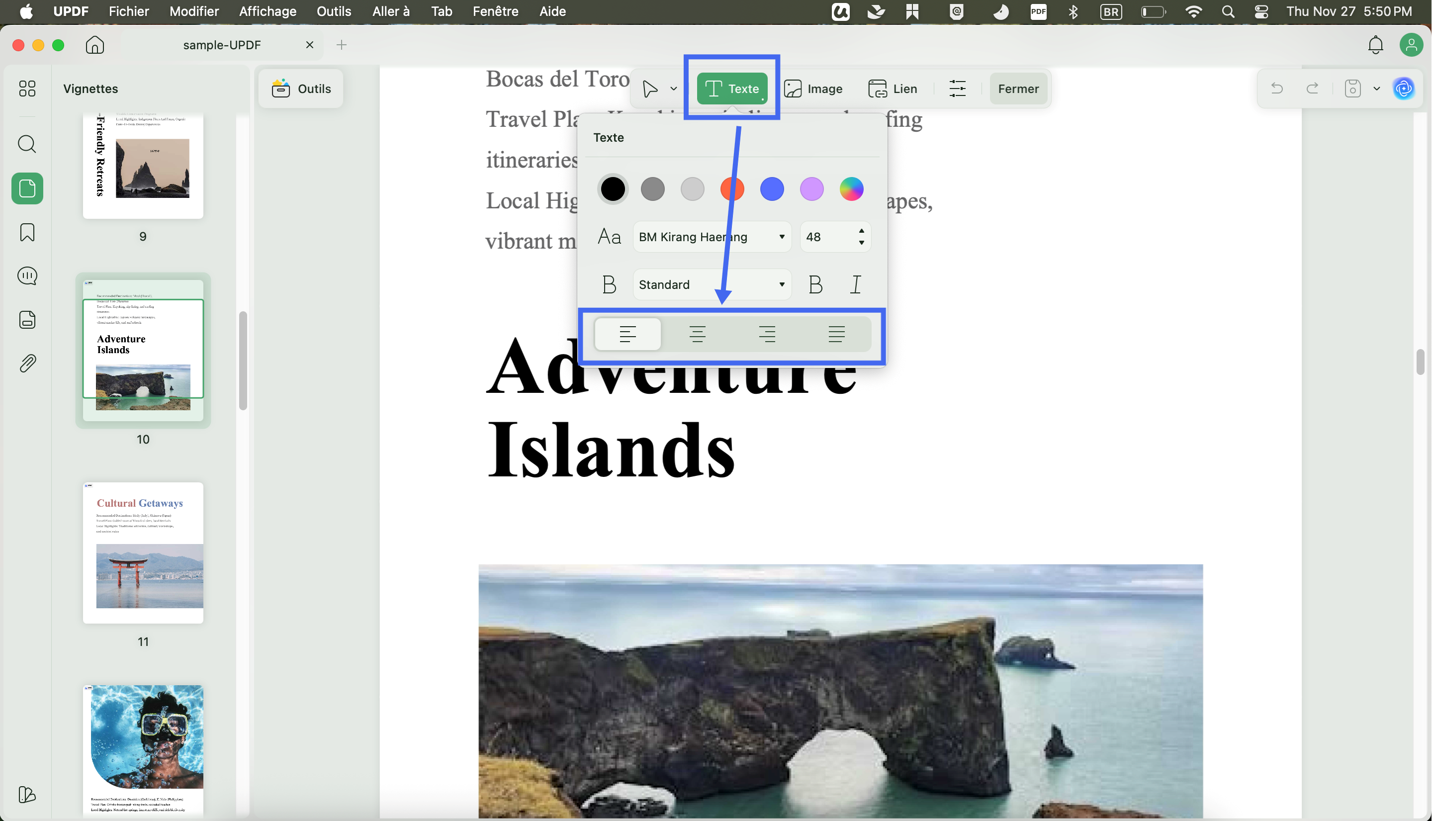 choose a default text alignment mac