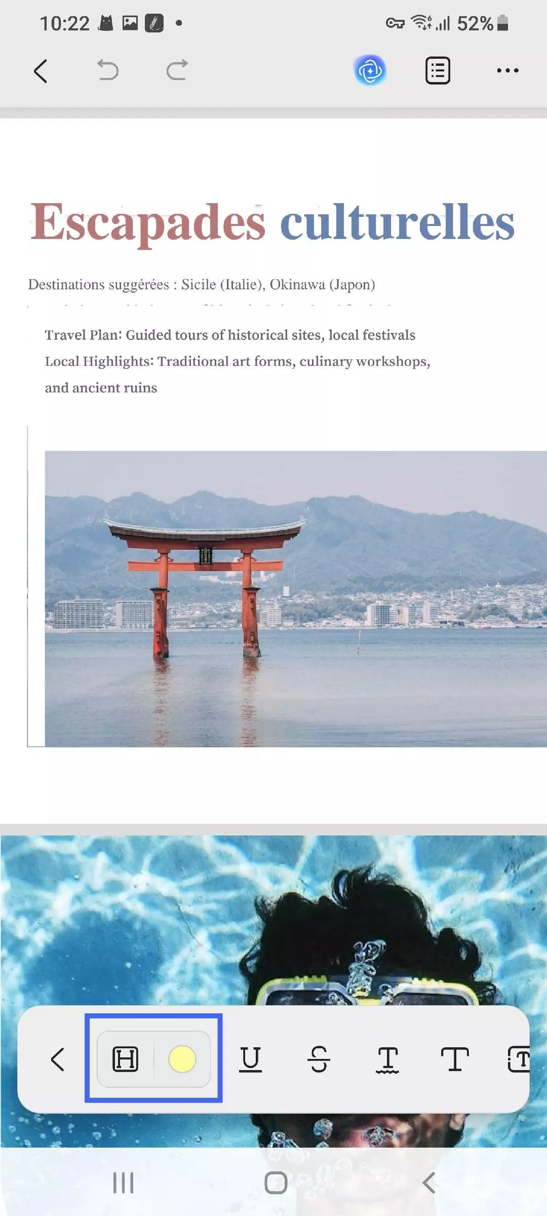 sélectionnez l'option de surbrillance