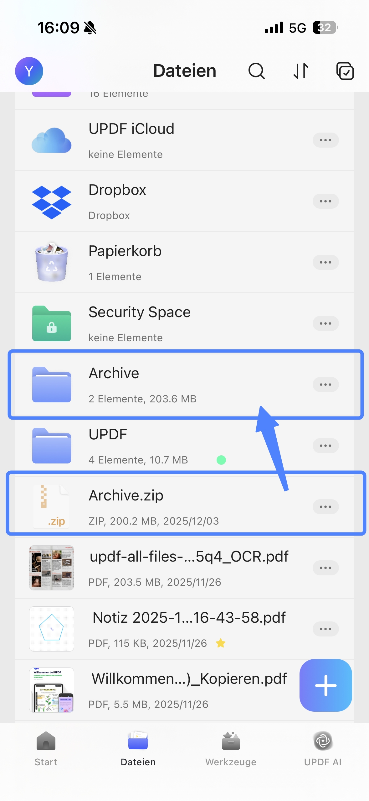 eine Archivdatei in UPDF zu öffnen