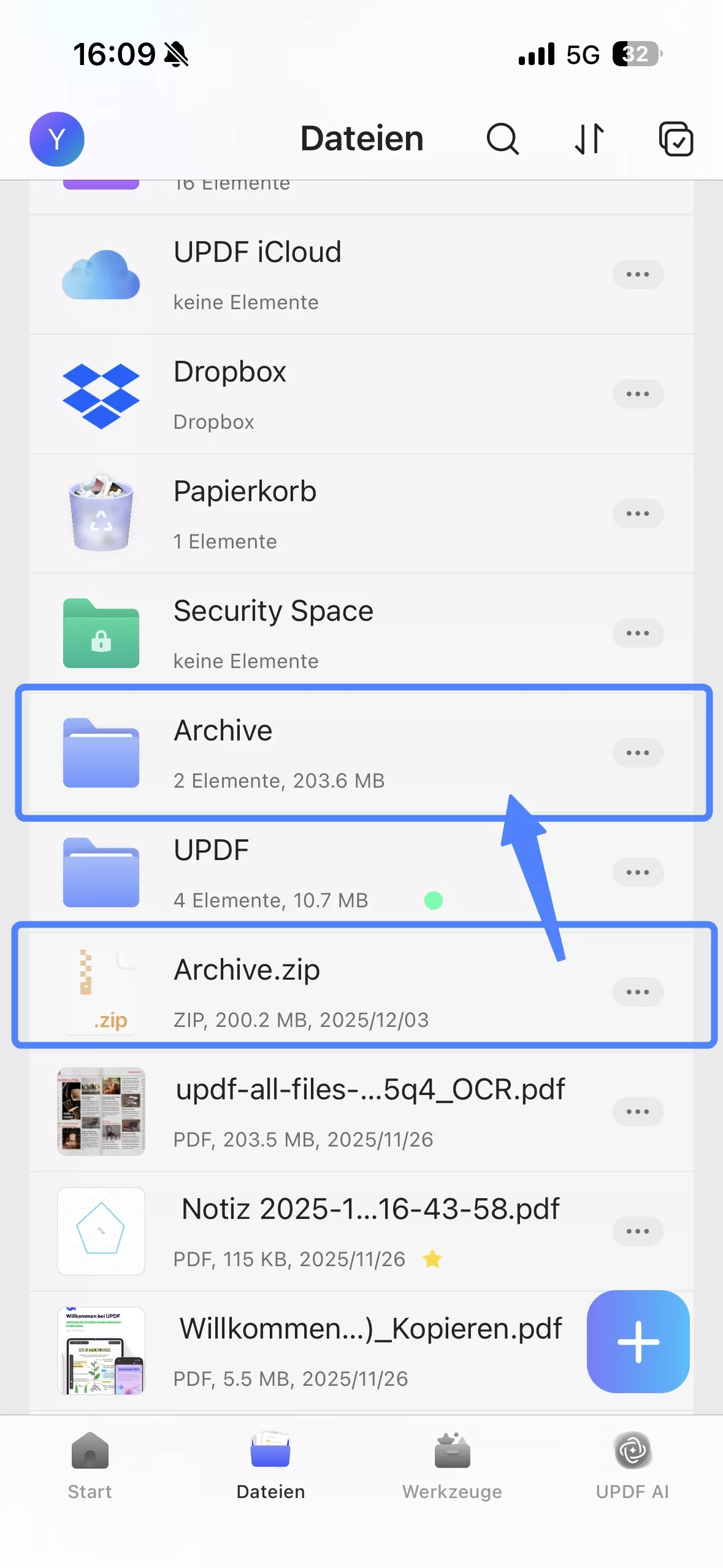 eine Archivdatei in UPDF zu öffnen