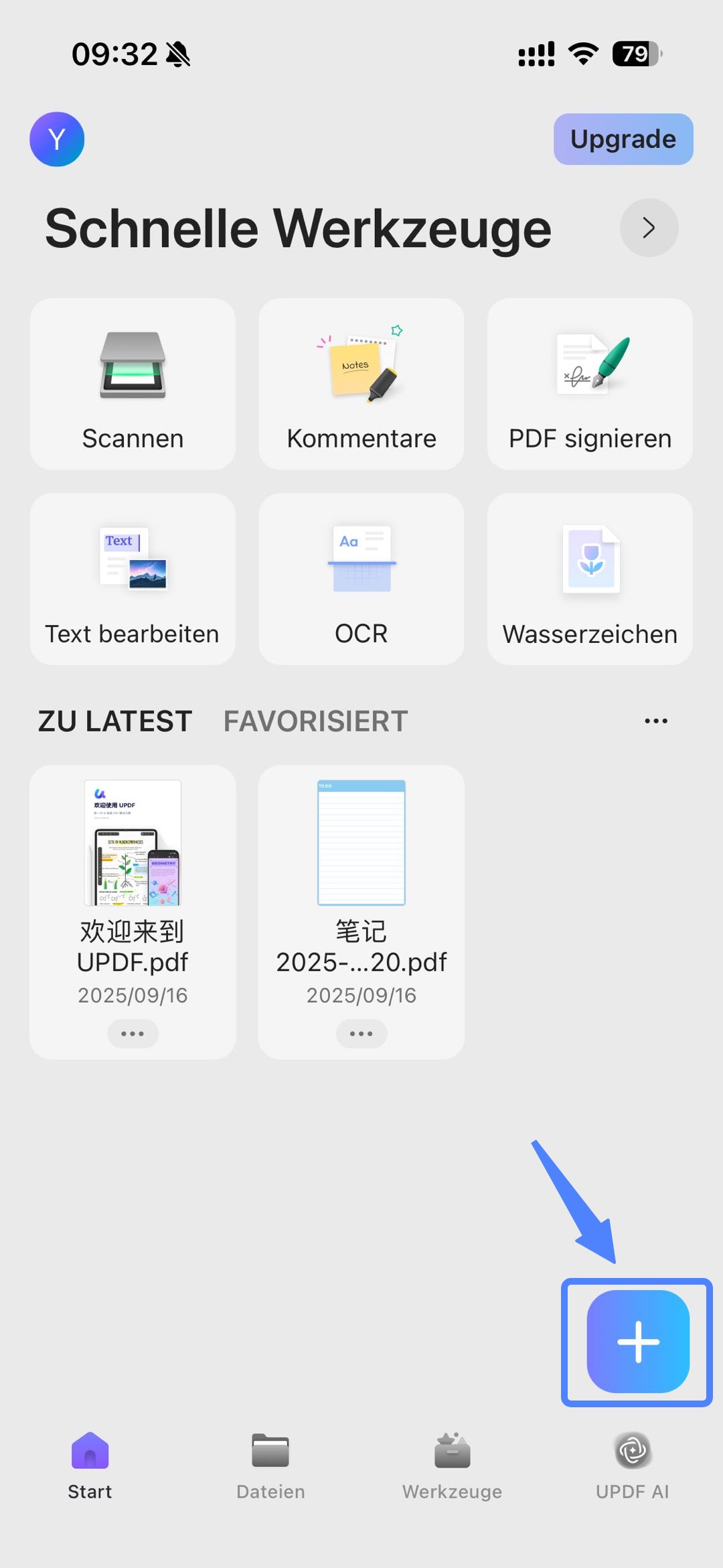 Klicken Sie auf das „+“- Symbol