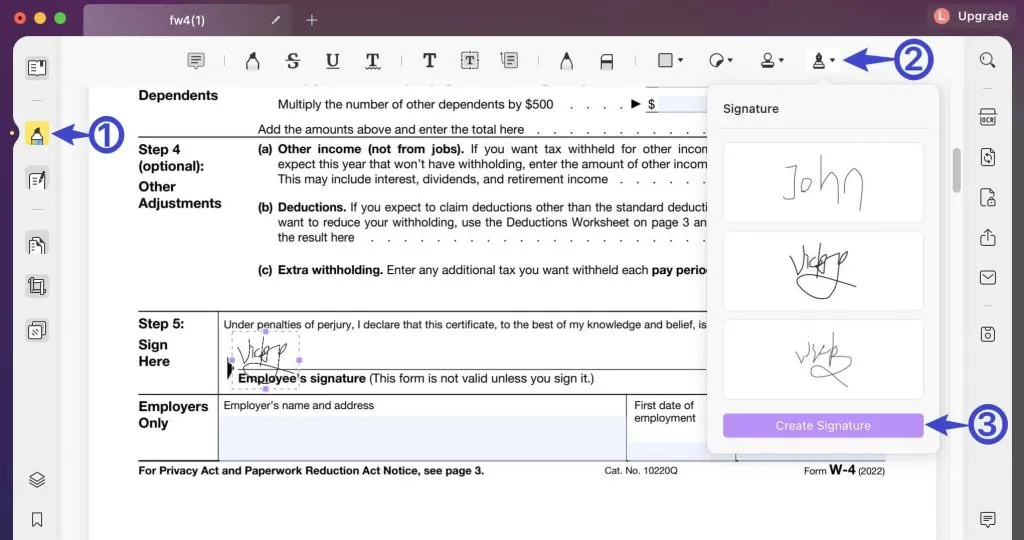 Créer une signature sur pdf