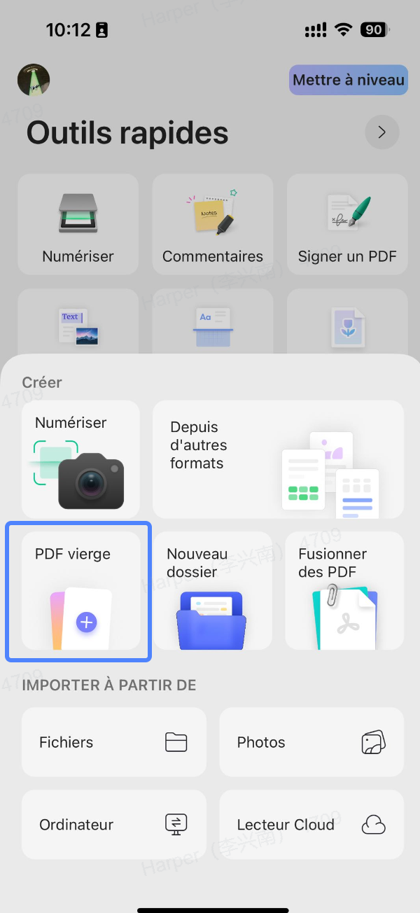 créer un fichier PDF vierge avec updf