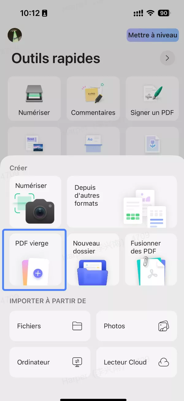 créer un fichier PDF vierge avec updf