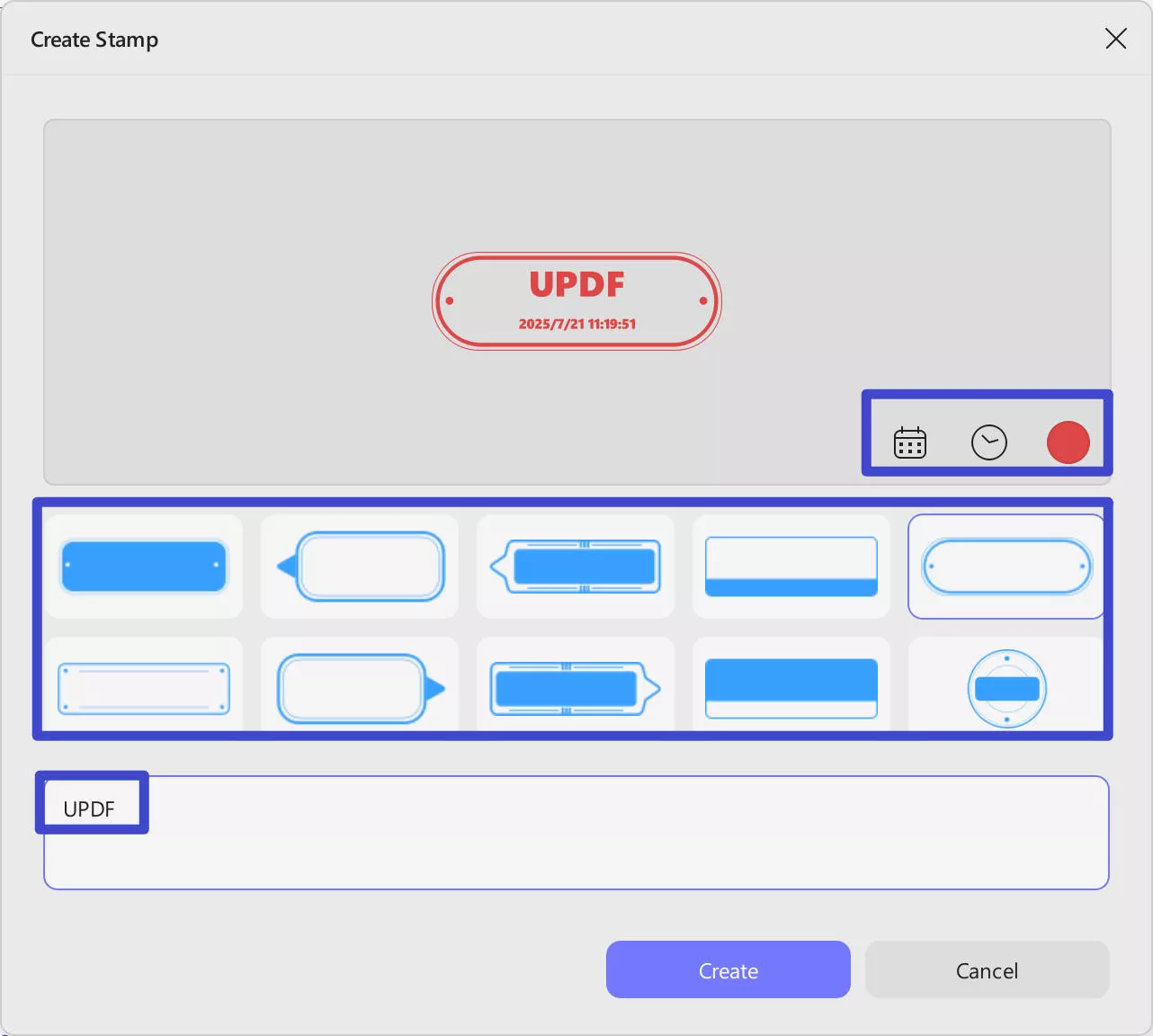 create signature stamp in updf