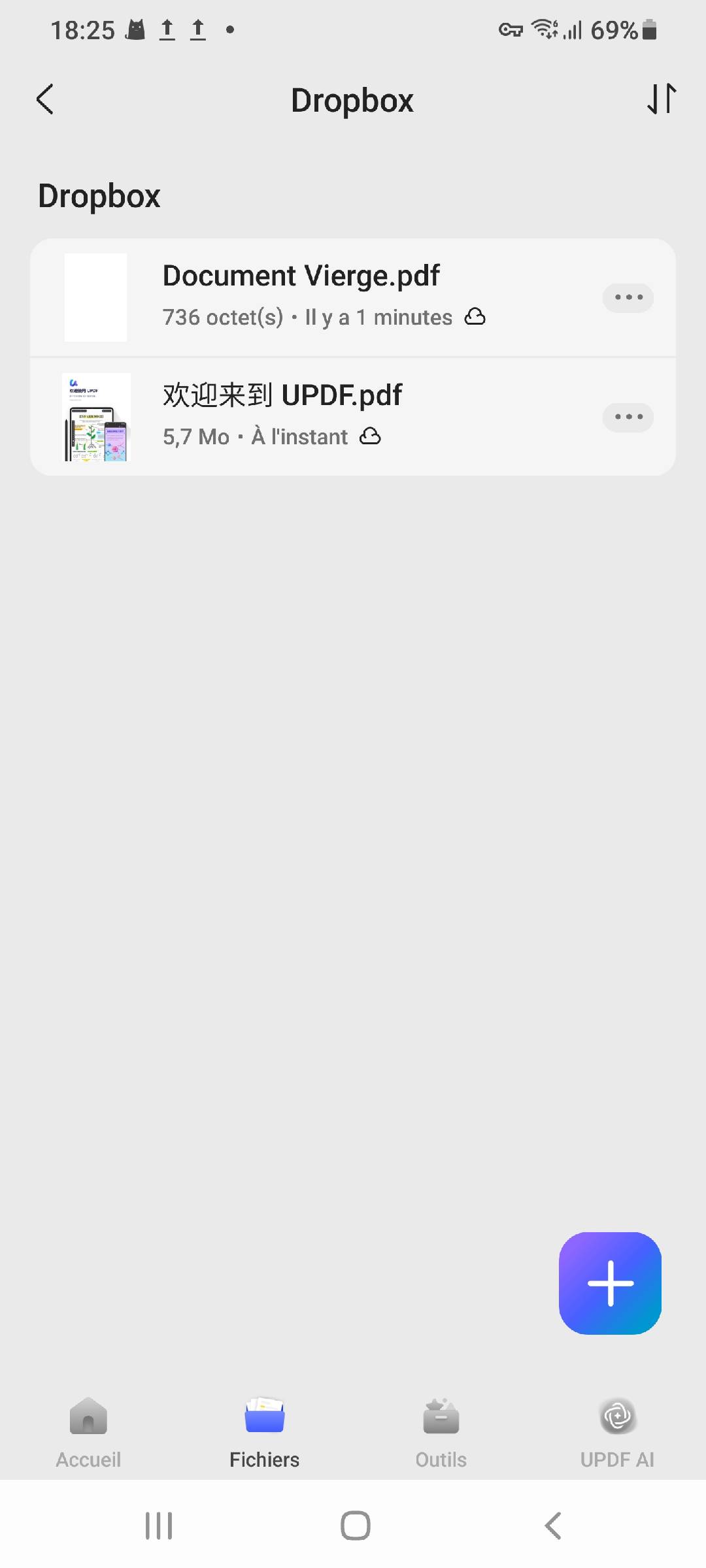 importer des fichiers depuis Dropbox