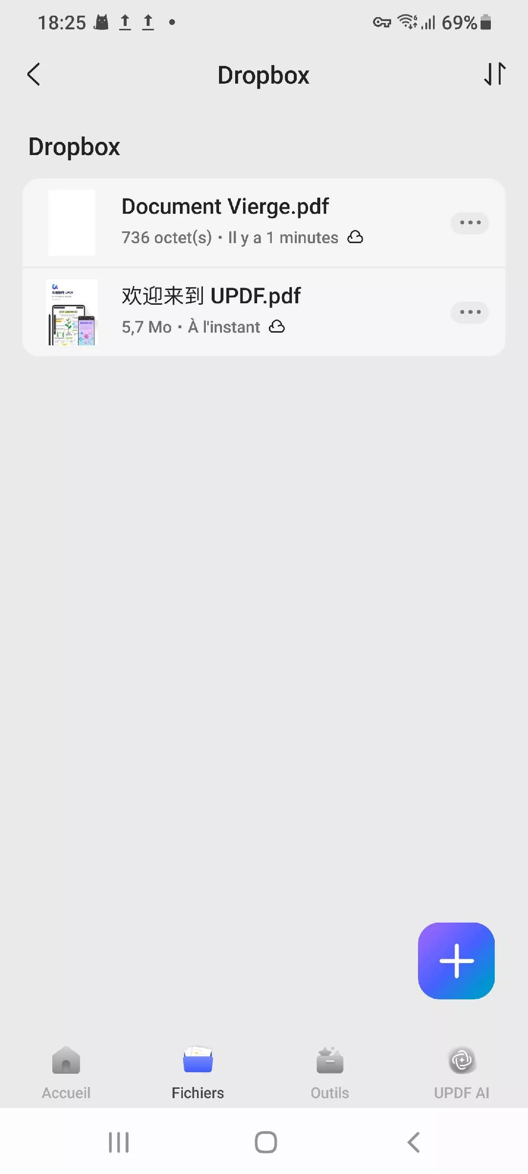 importer des fichiers depuis Dropbox