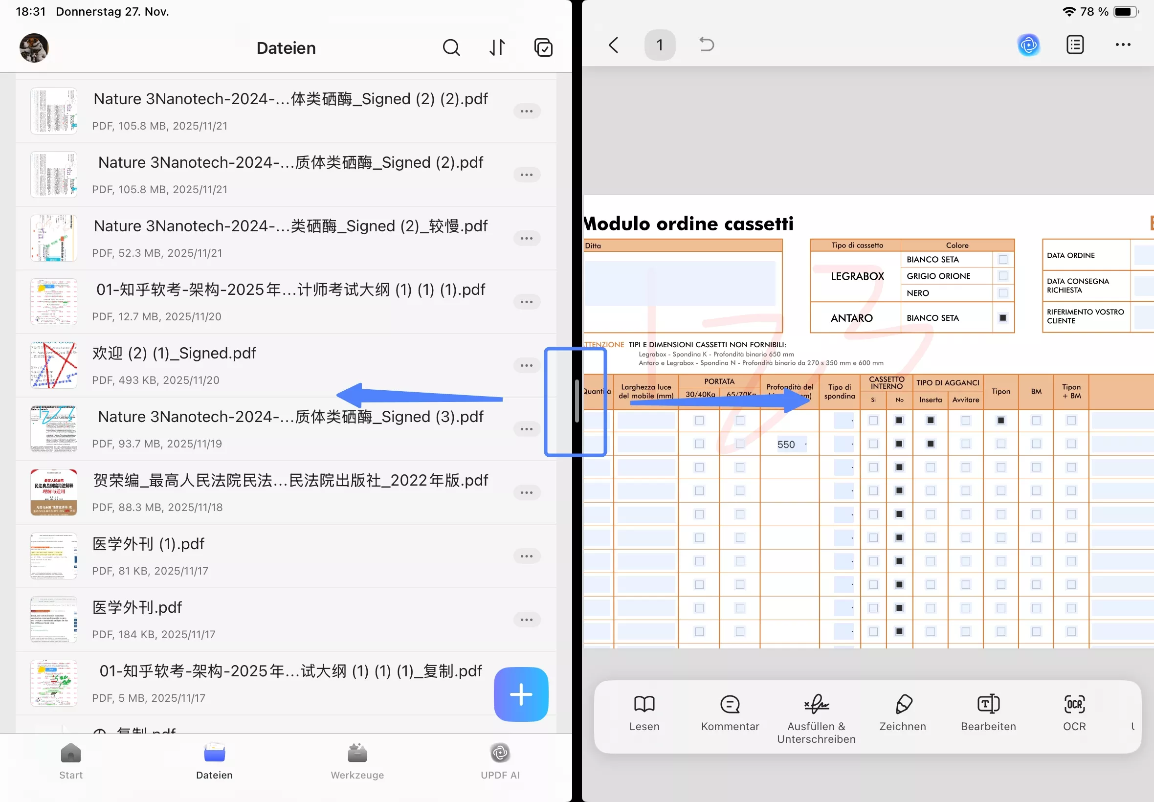 Bildschirm in zwei Hälften