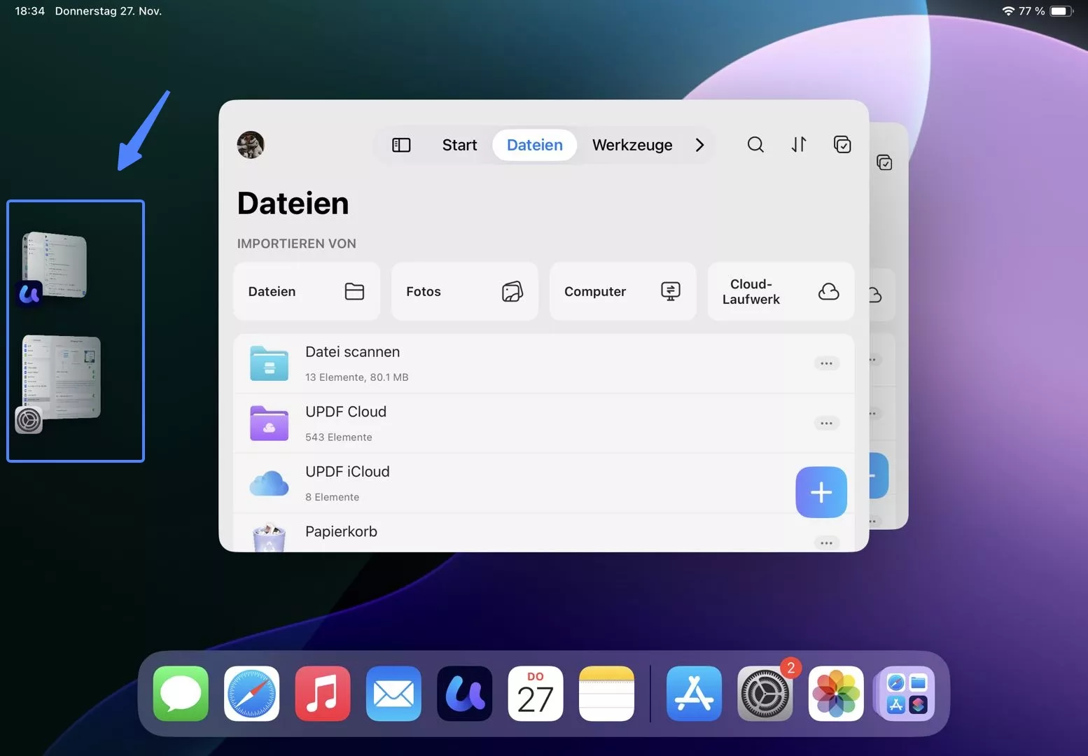 iPad für die Verwendung in mehreren Fenstern einrichten