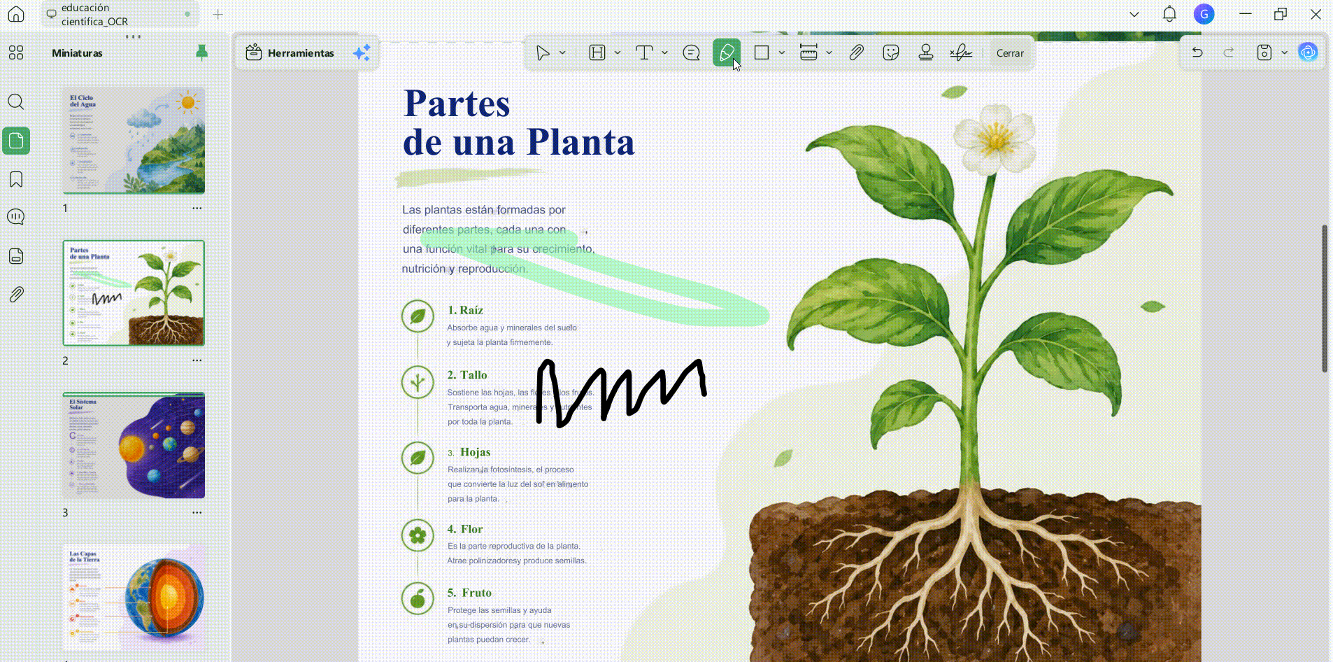 Marcador de trazo libre y anotaciones a lápiz