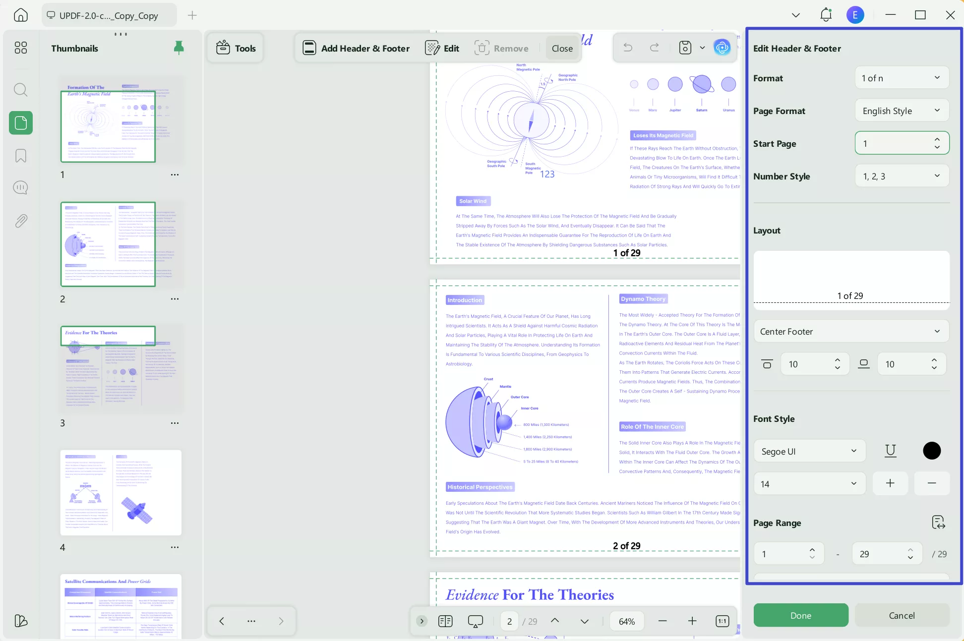 modify PDF header and footer