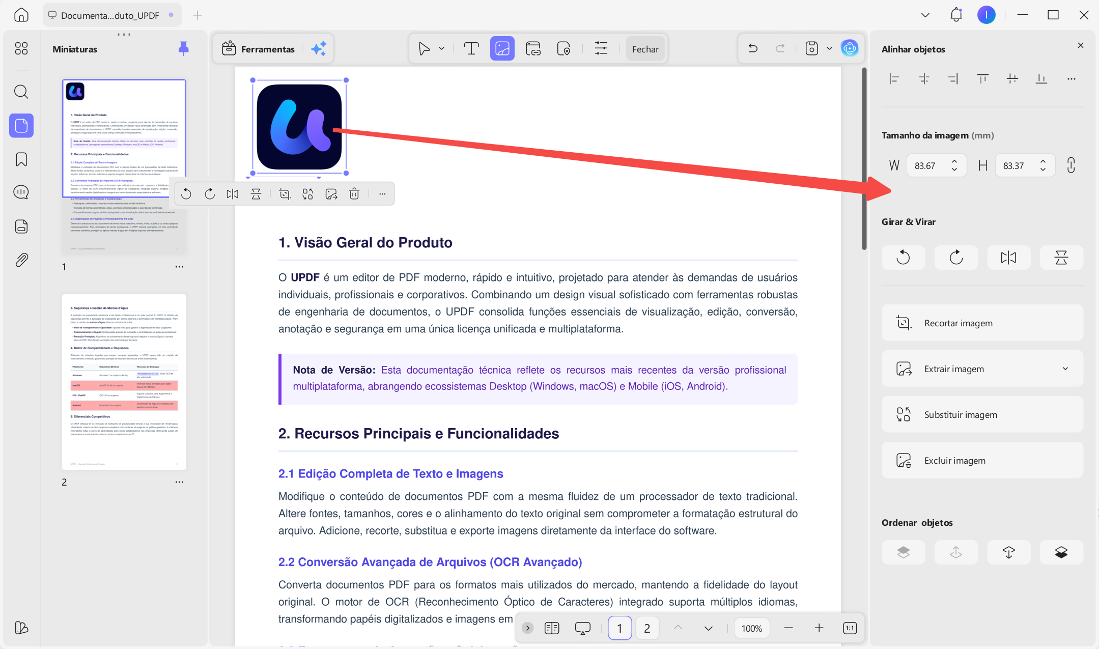 editar imagem com updf no pdf