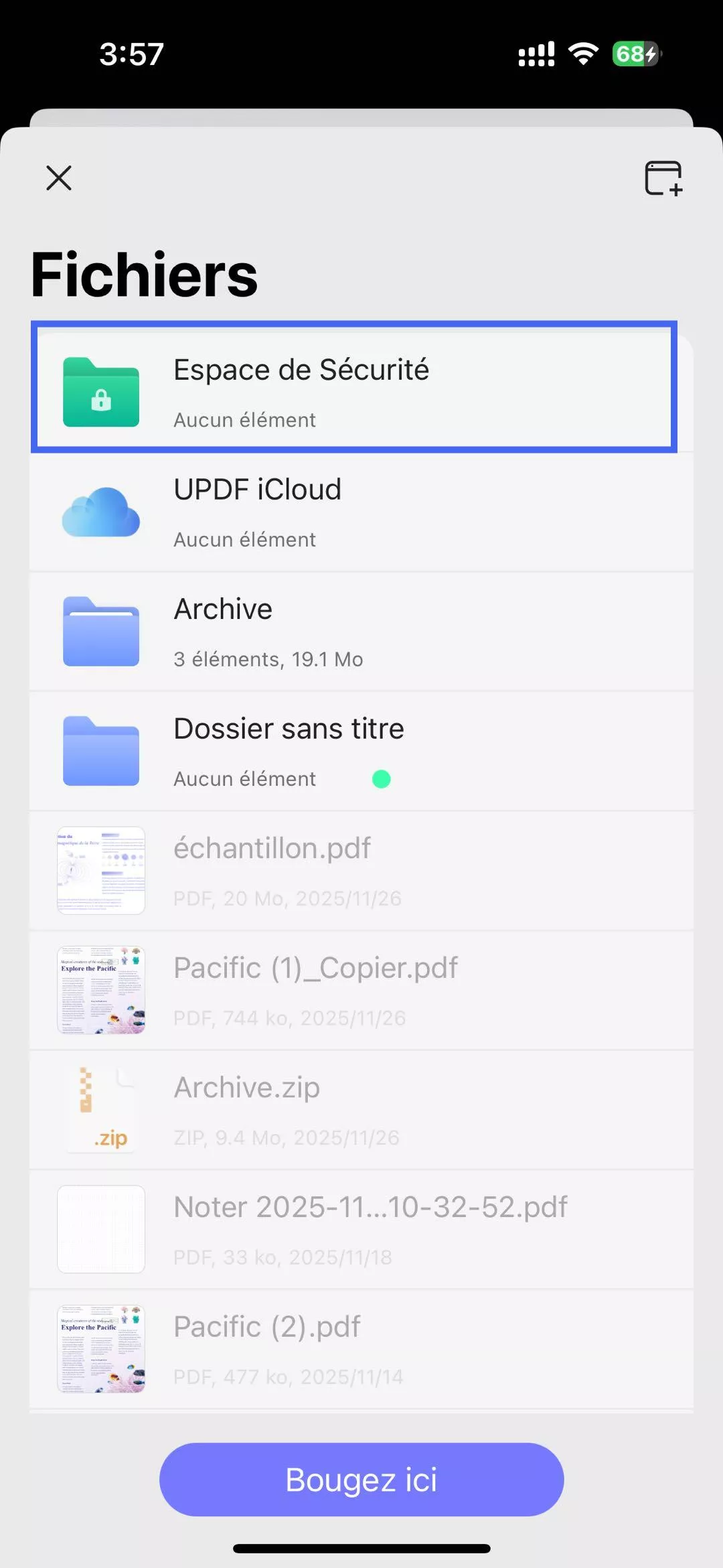 Déplacez les fichiers vers l'espace sécurisé.