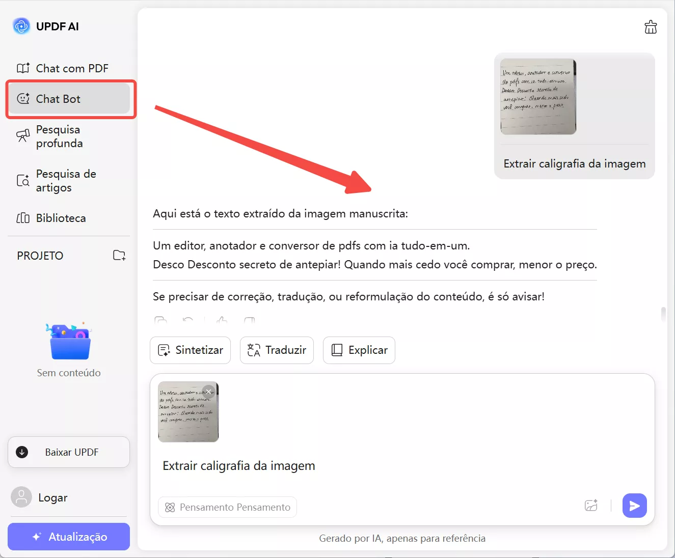 extrair caligrafia da imagem transformar texto escrito à mão em digitado