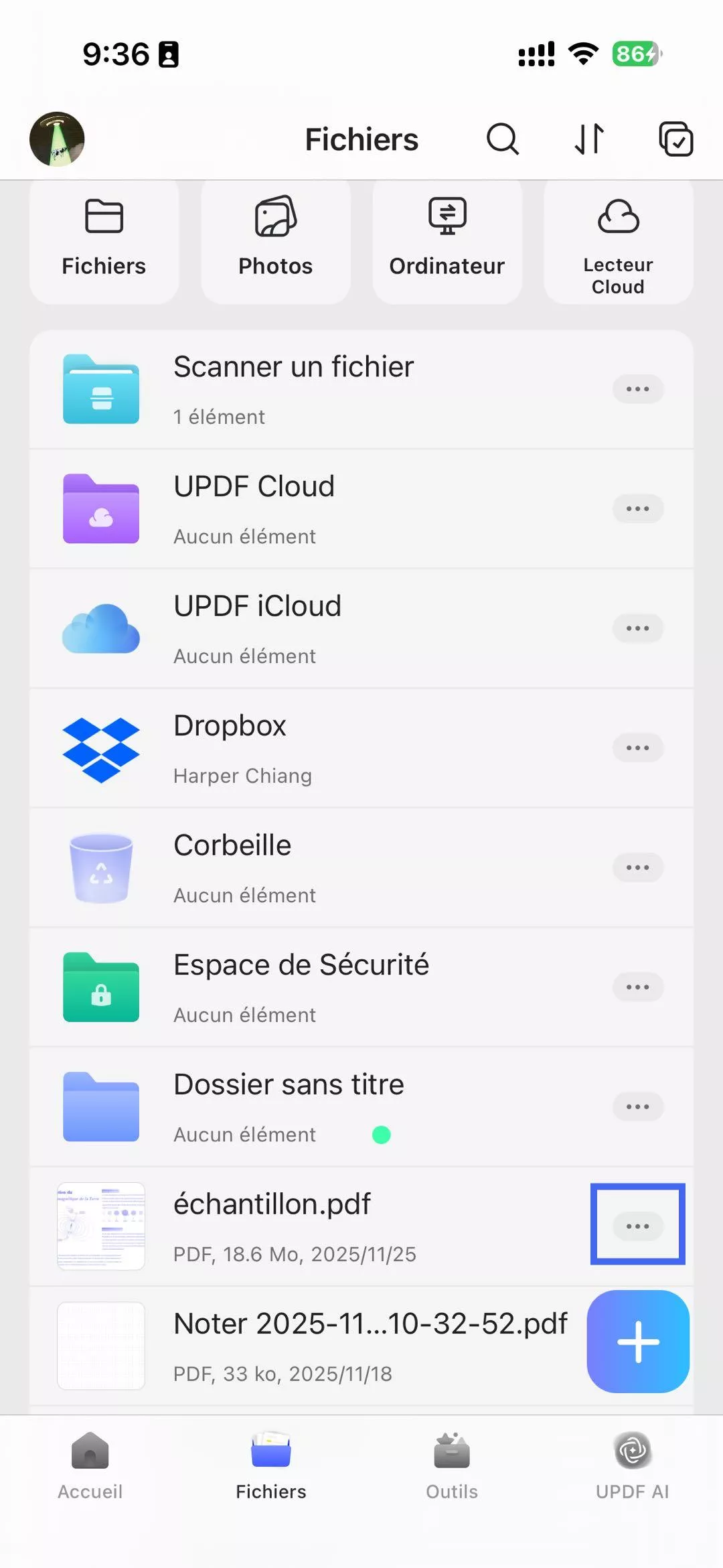 Appuyez sur le "..." de votre fichier