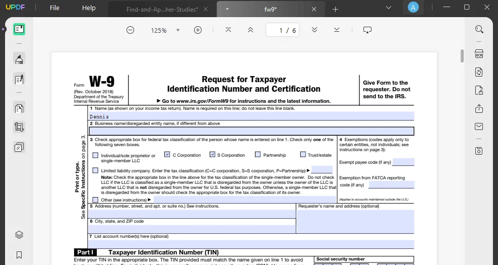 how to fill out a w9 form with updf