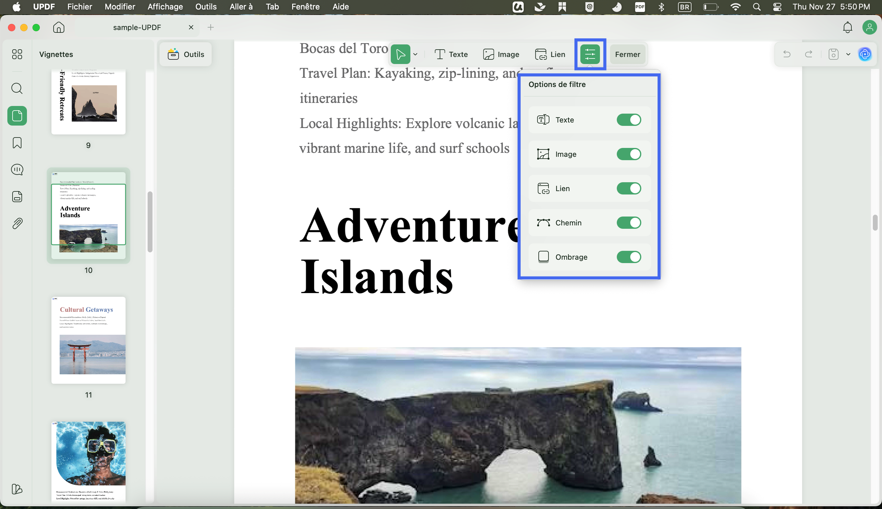 filter elements in edit mode mac