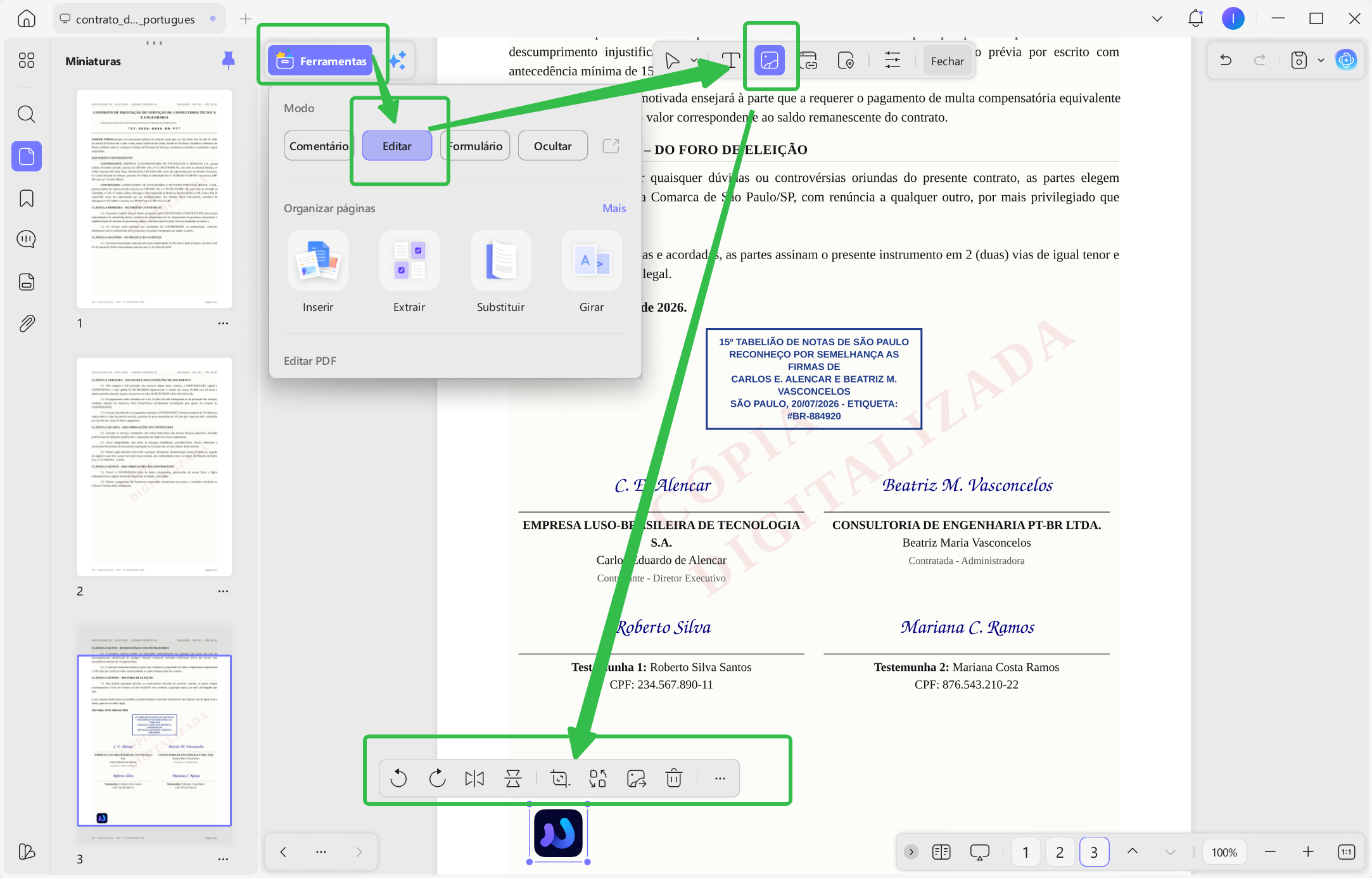 girar uma imagem dentro do pdf com updf