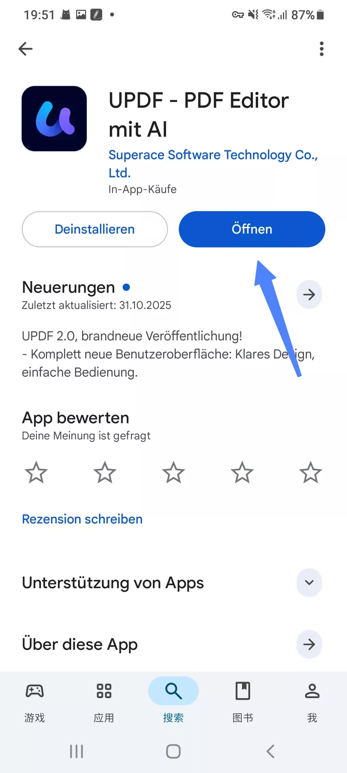 Tippen Sie auf „Öffnen“, um die PDF-Datei auf Android in Google Play zu öffnen.