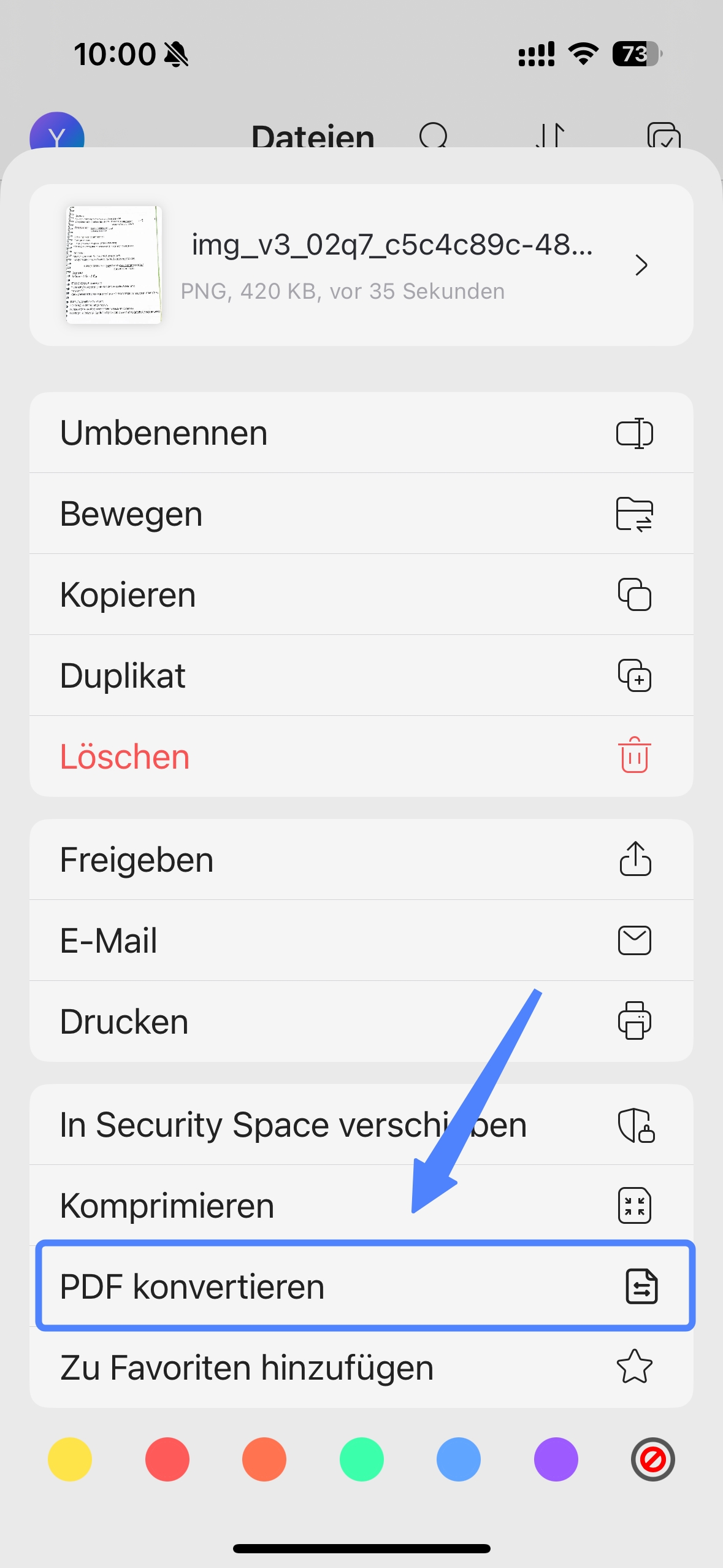 „PDF konvertieren“ Wählen