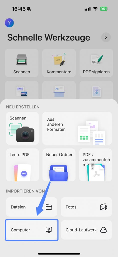 Vom Computer importiere