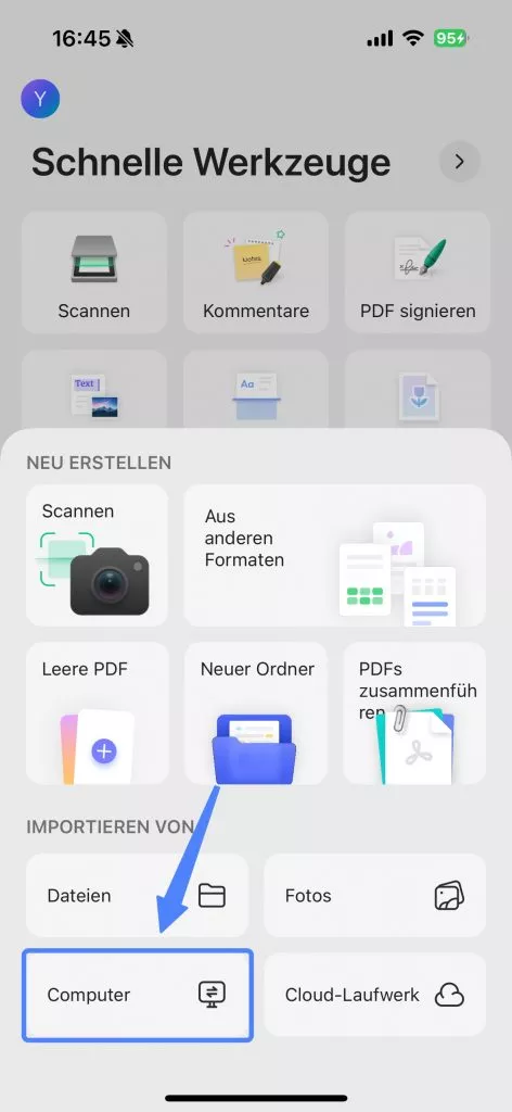 Vom Computer importiere
