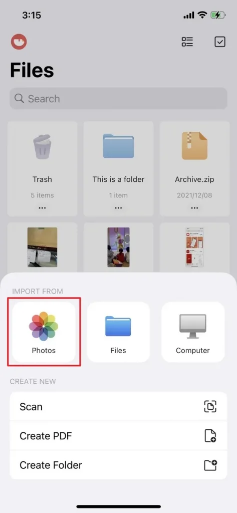 importar archivos por fotos