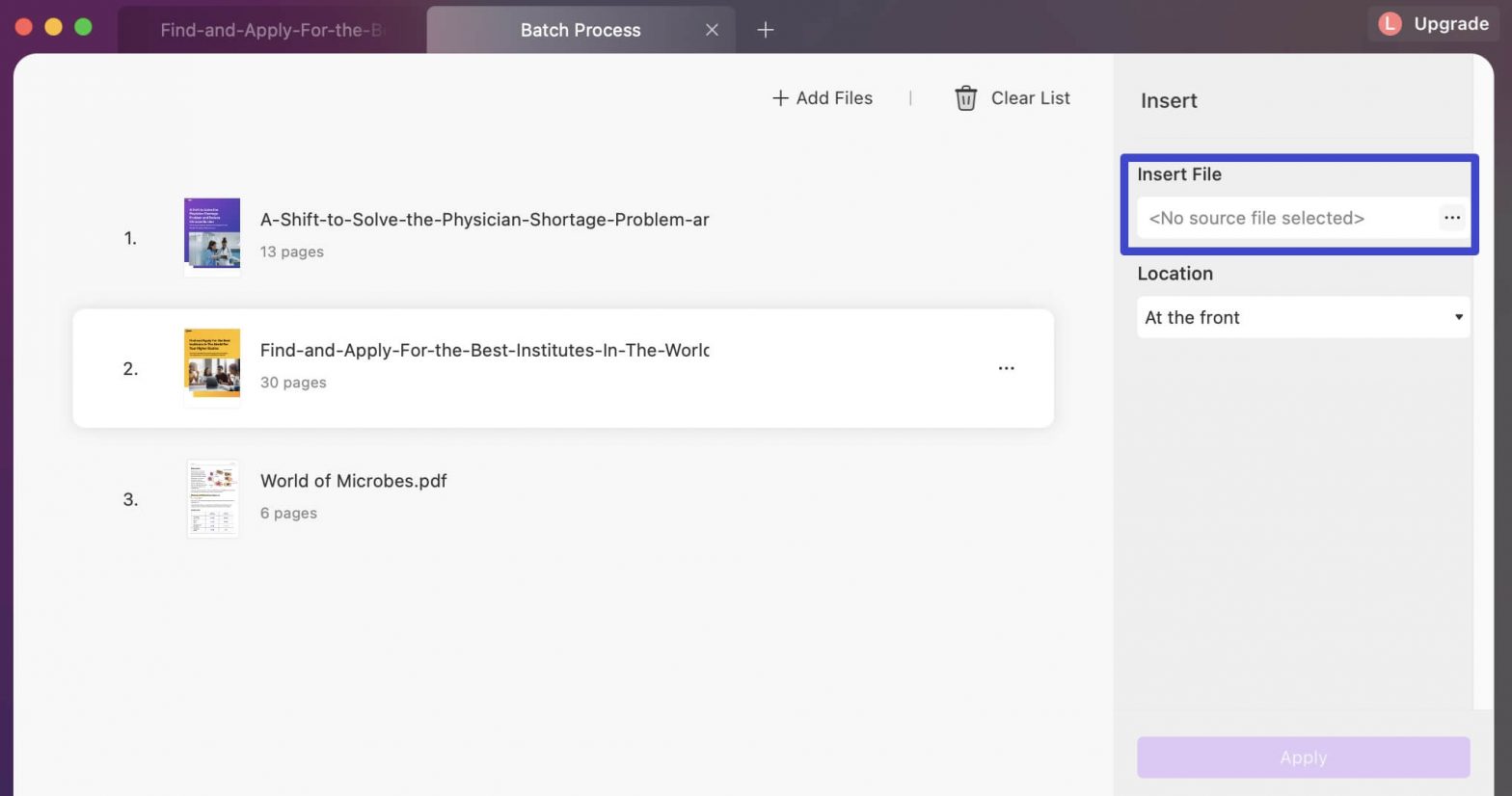 Batch Insert Option Buttons Batch Insert a PDF to Multiple PDFs on Mac with UPDF