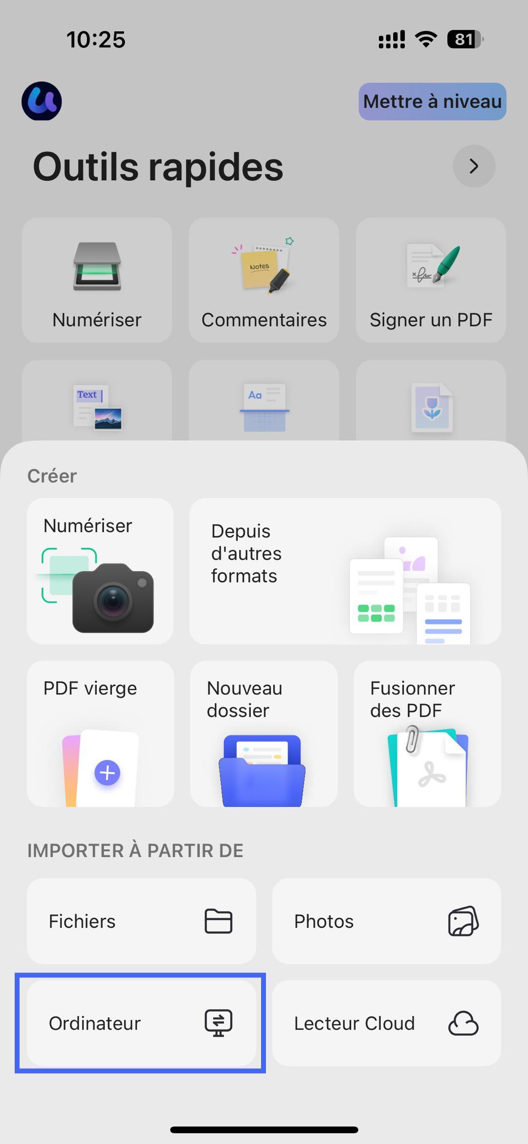 importer des fichiers à partir d'ordinateur