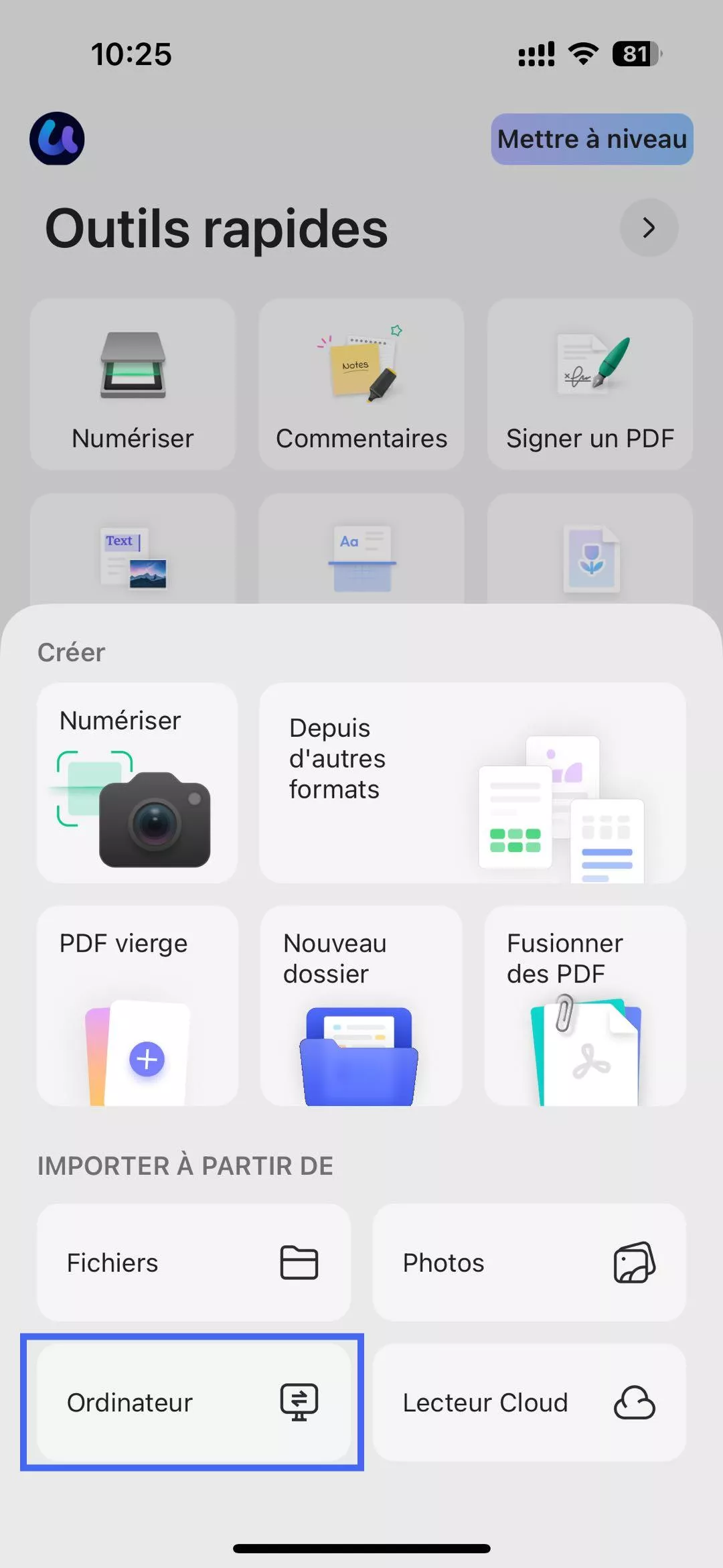 importer des fichiers à partir d'ordinateur
