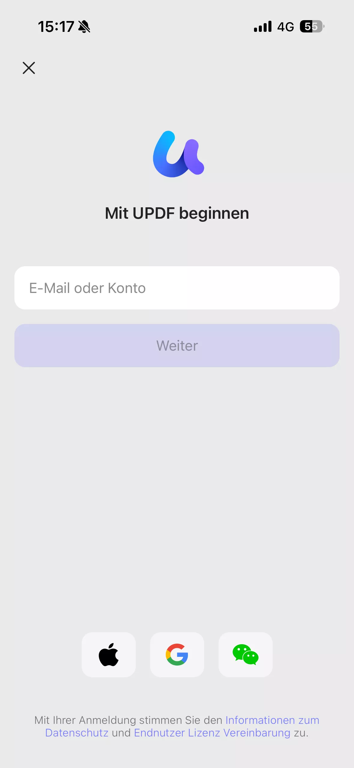 Mit Konto bei updf anmelden