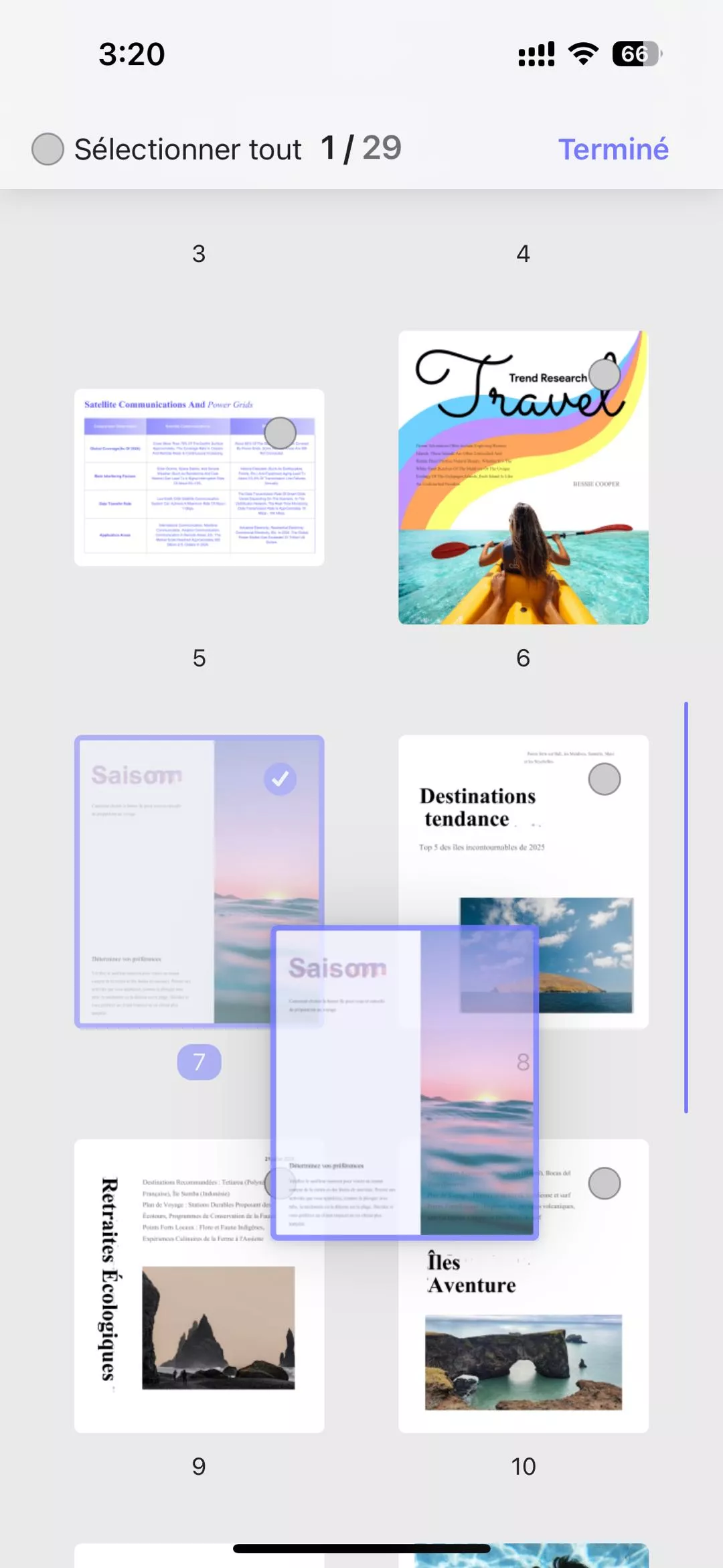 Réorganisez les pages en les faisant glisser ou en les déposant.