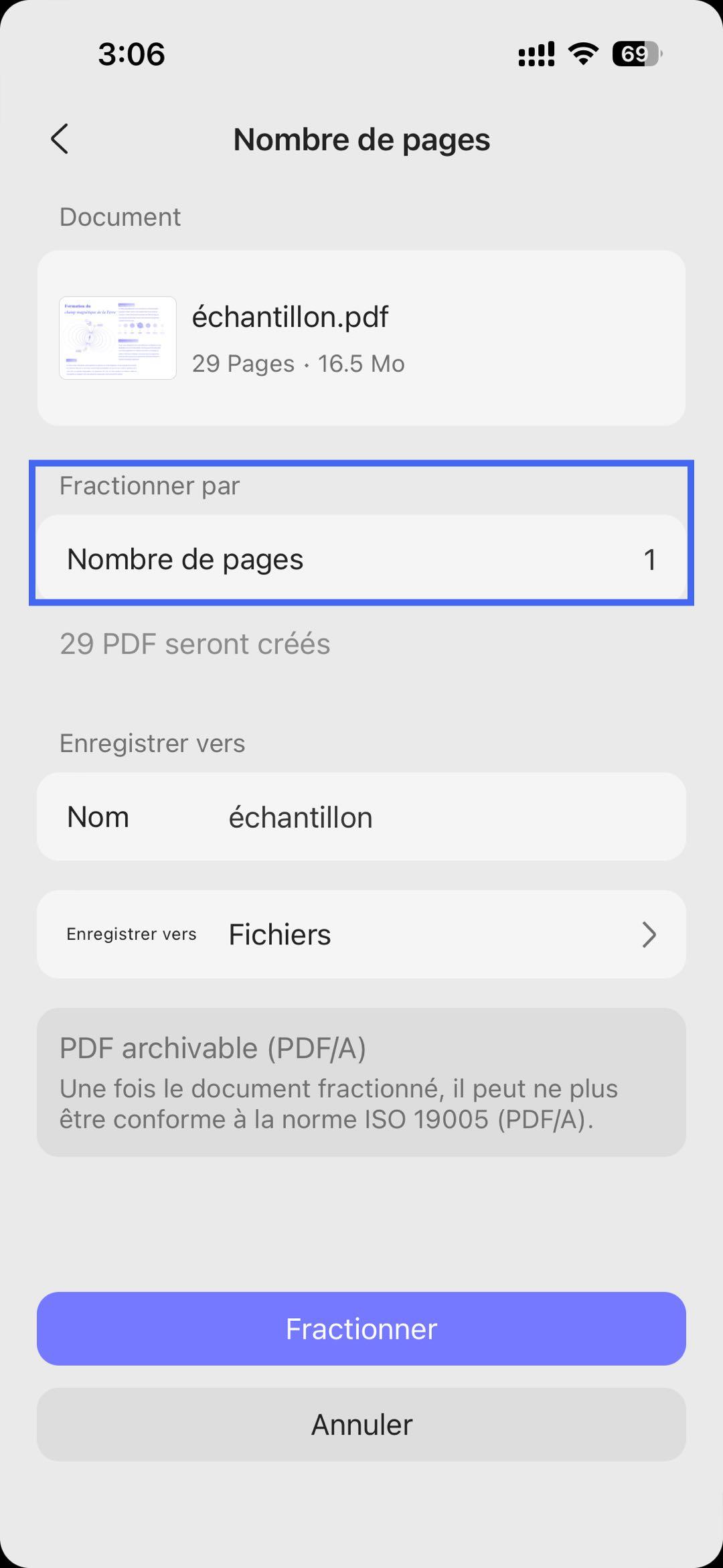 divisé par nombre de pages