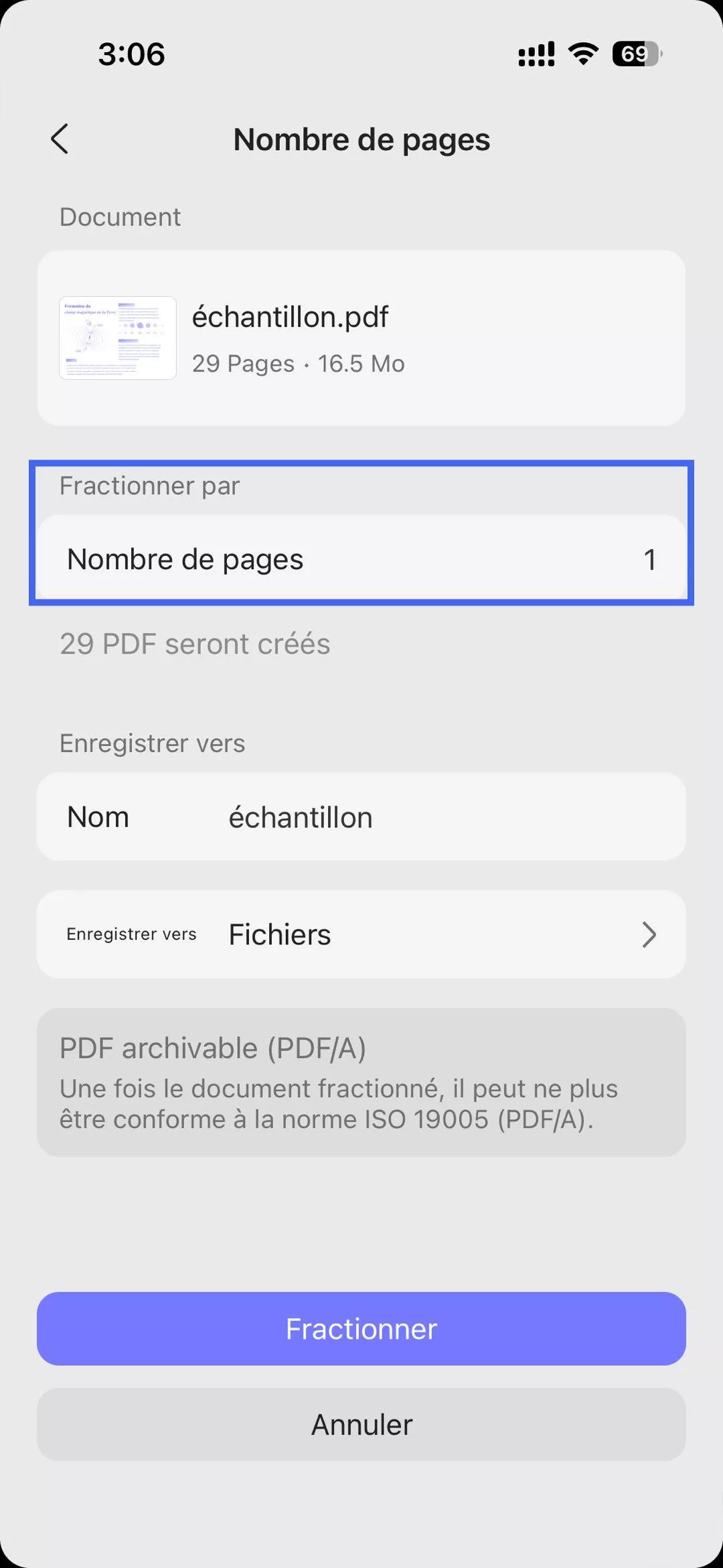 divisé par nombre de pages