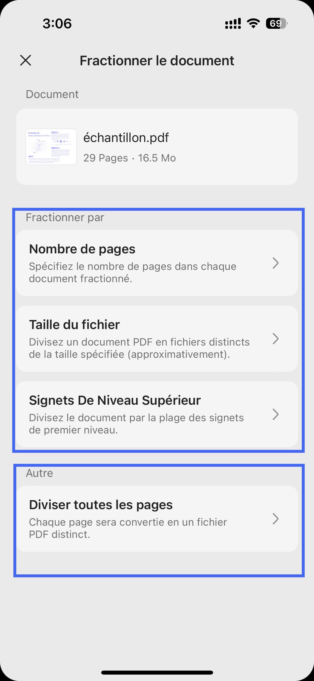 fractionner un PDF iOS updf