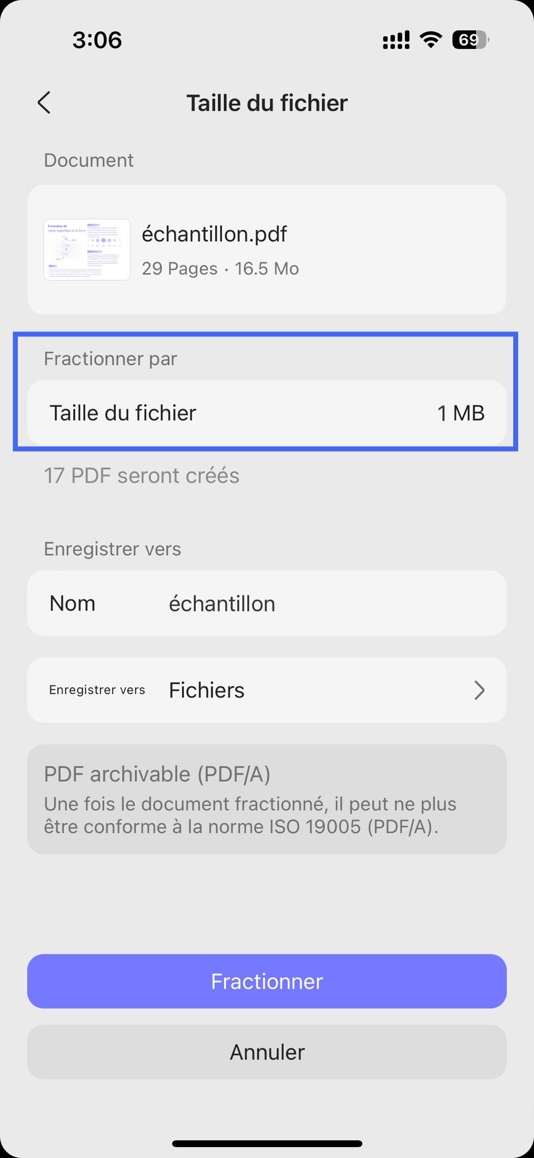 divisé par nombre de pages
