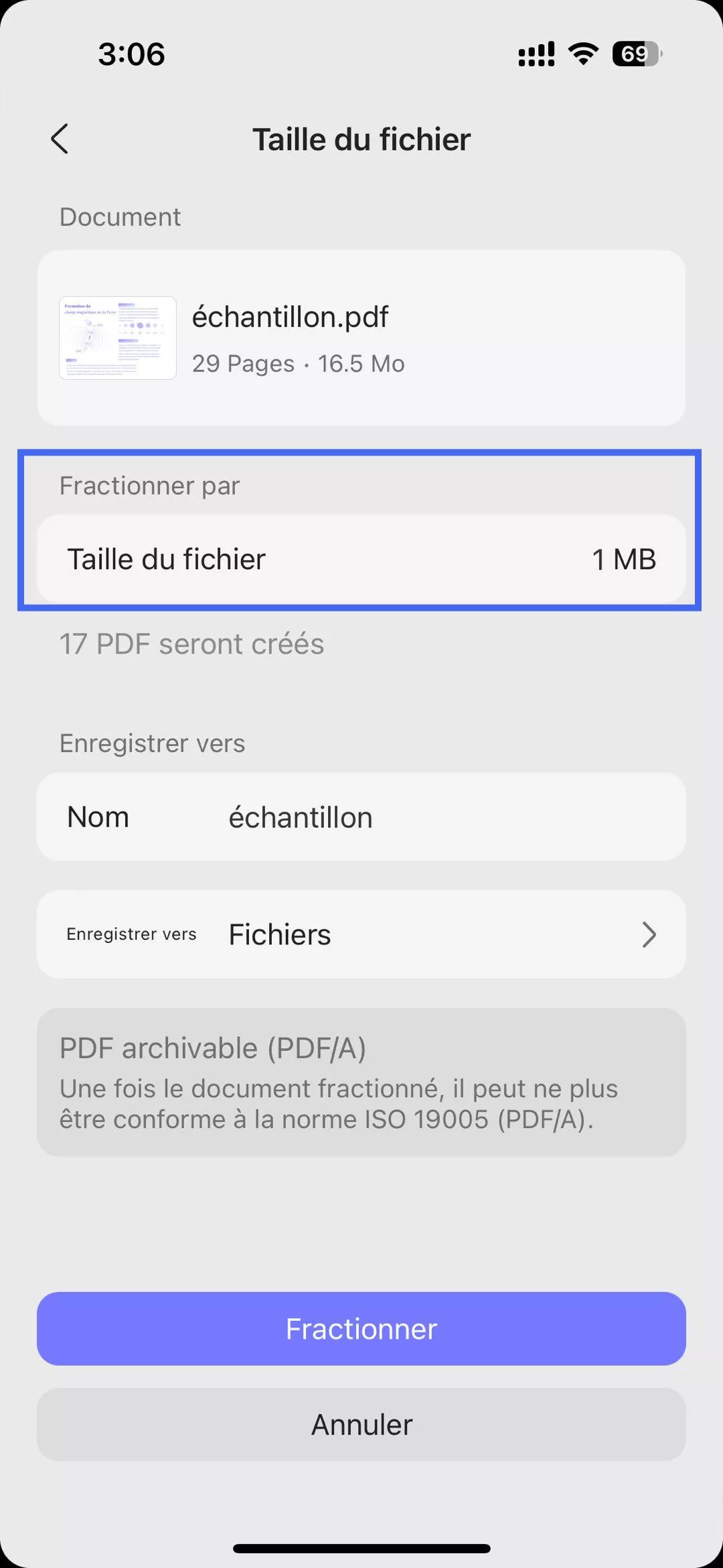 divisé par nombre de pages